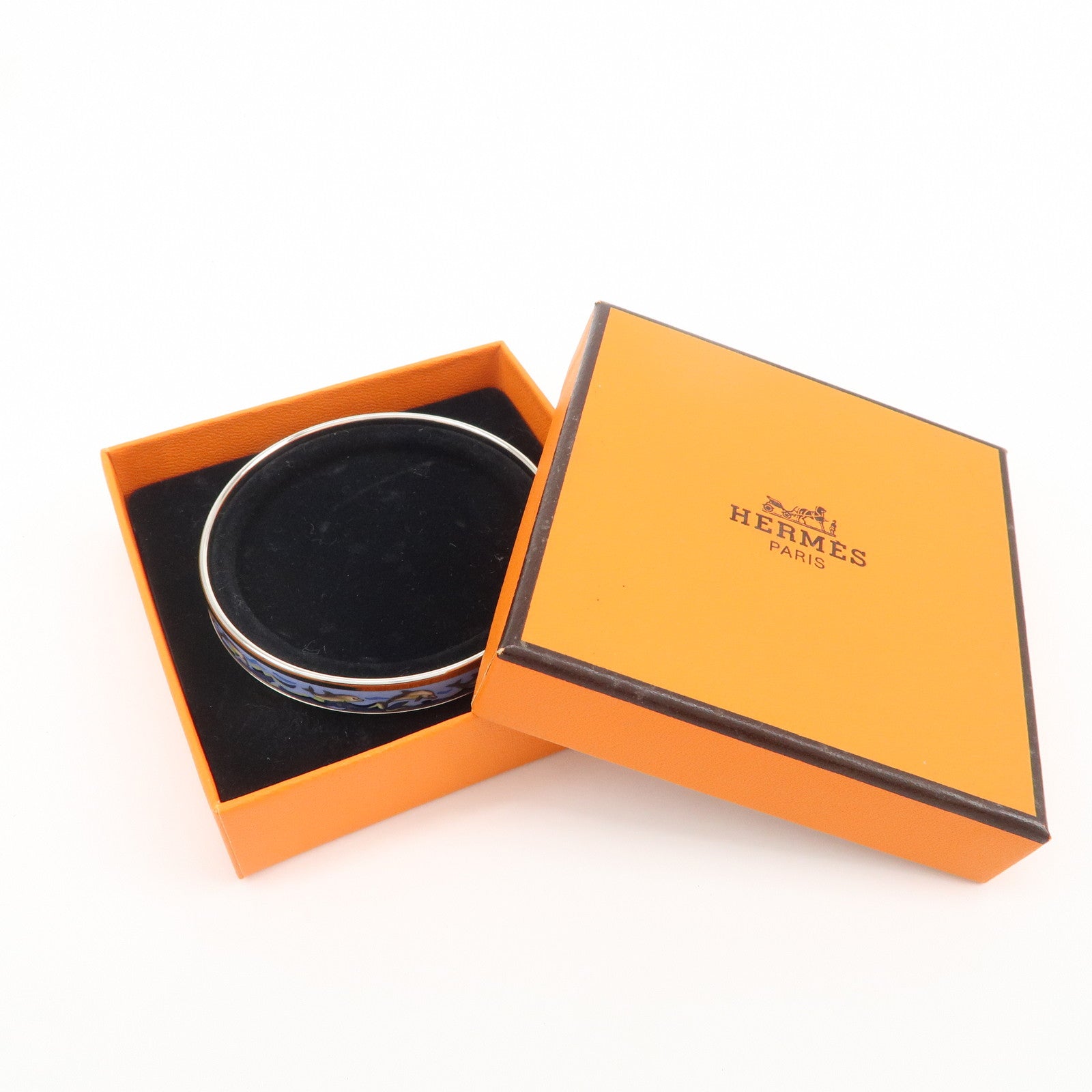 HERMES Email PM Silver Plated Bracelet Bangle Dolphin Blue