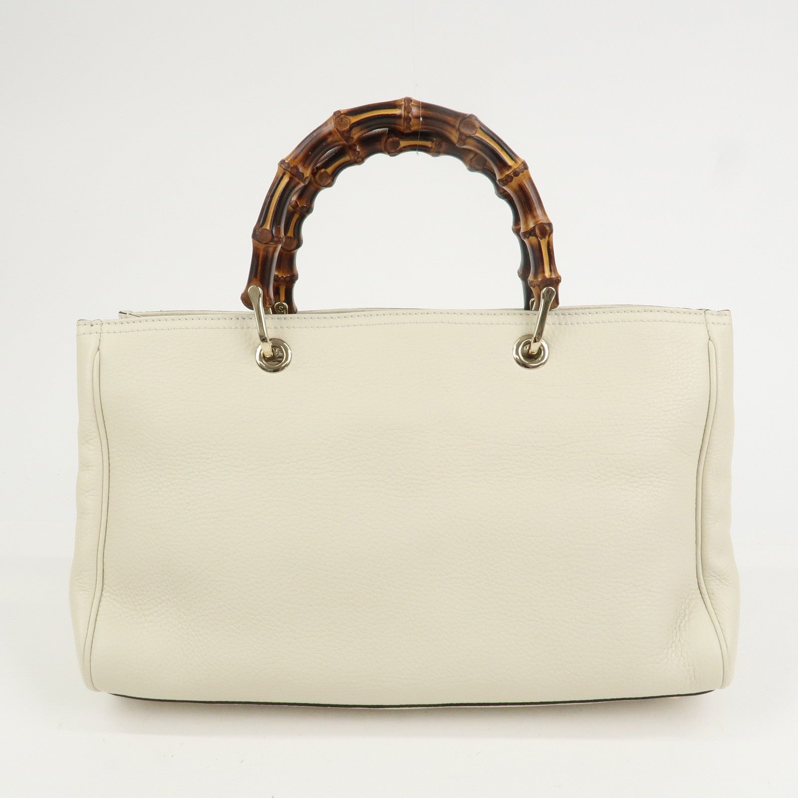 GUCCI Bamboo Leather Shopper Medium 2Way Shoulder Bag Ivory 323660