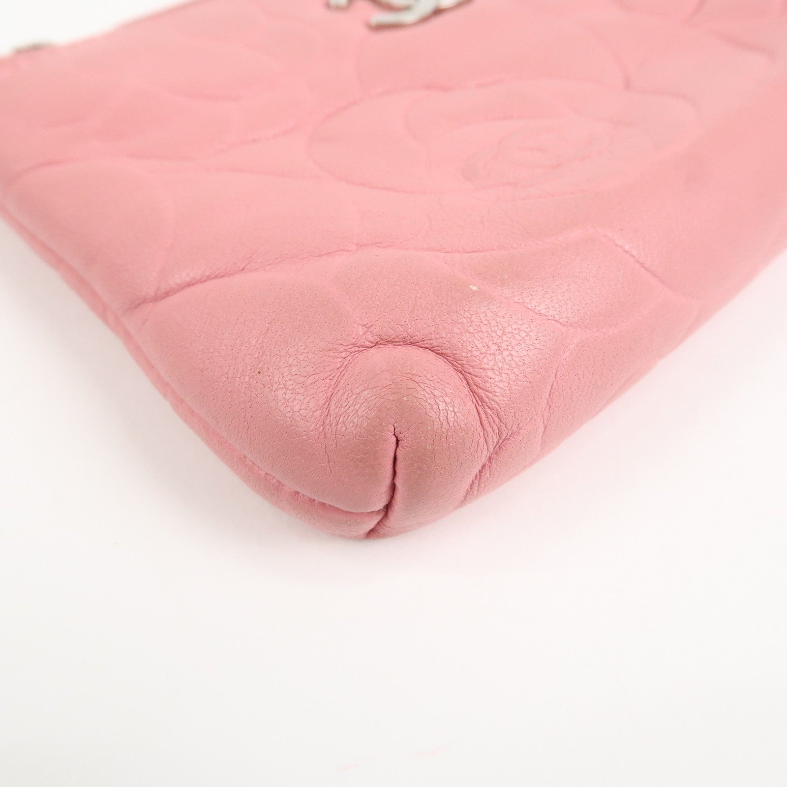 CHANEL Camellia Lamb Skin Leather Coin Case Pink