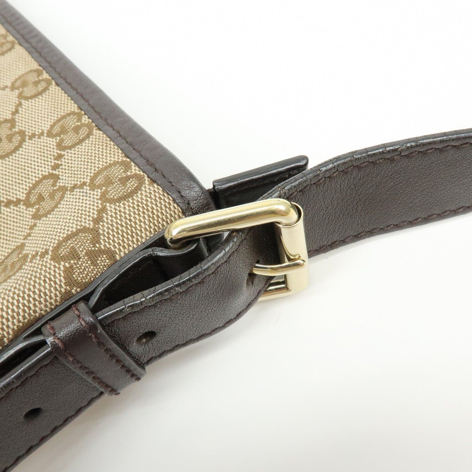 GUCCI GG Canvas Leather Shoulder Bag Beige Dark Brown 388930