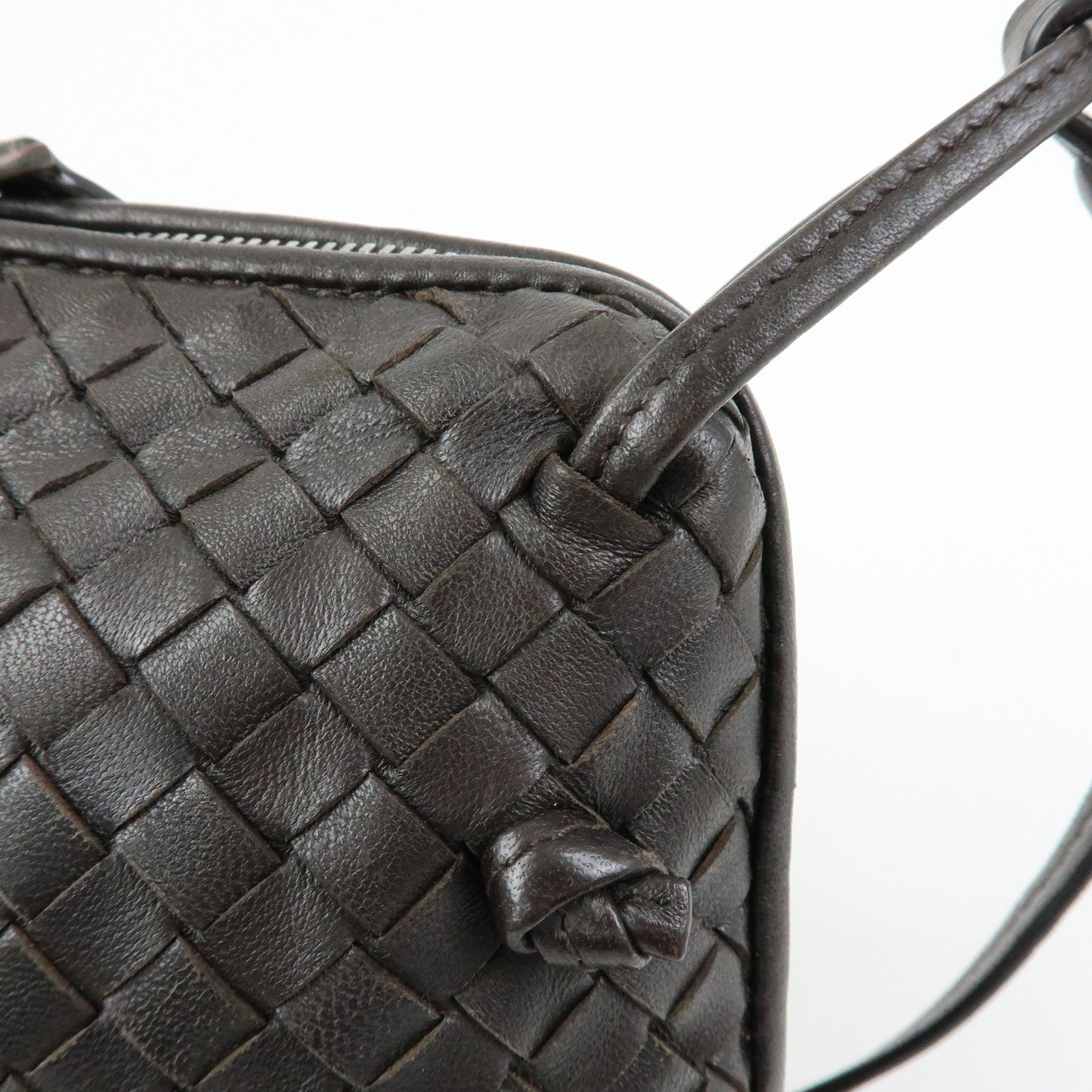 BOTTEGA VENETA Intrecciato Nodini Leather Shoulder Bag Brown 245354