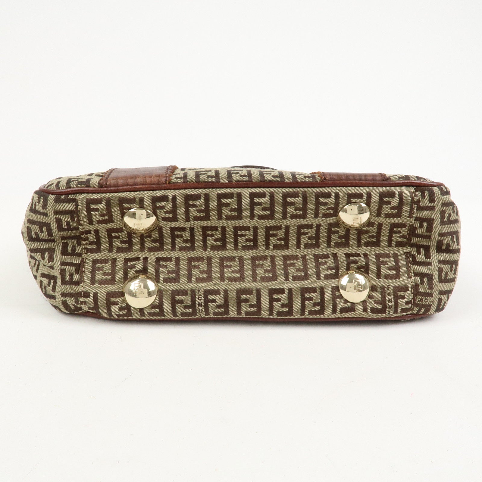 FENDI Zucchino Canvas Leather Tote Bag Shoulder Bag Brown 8BH161