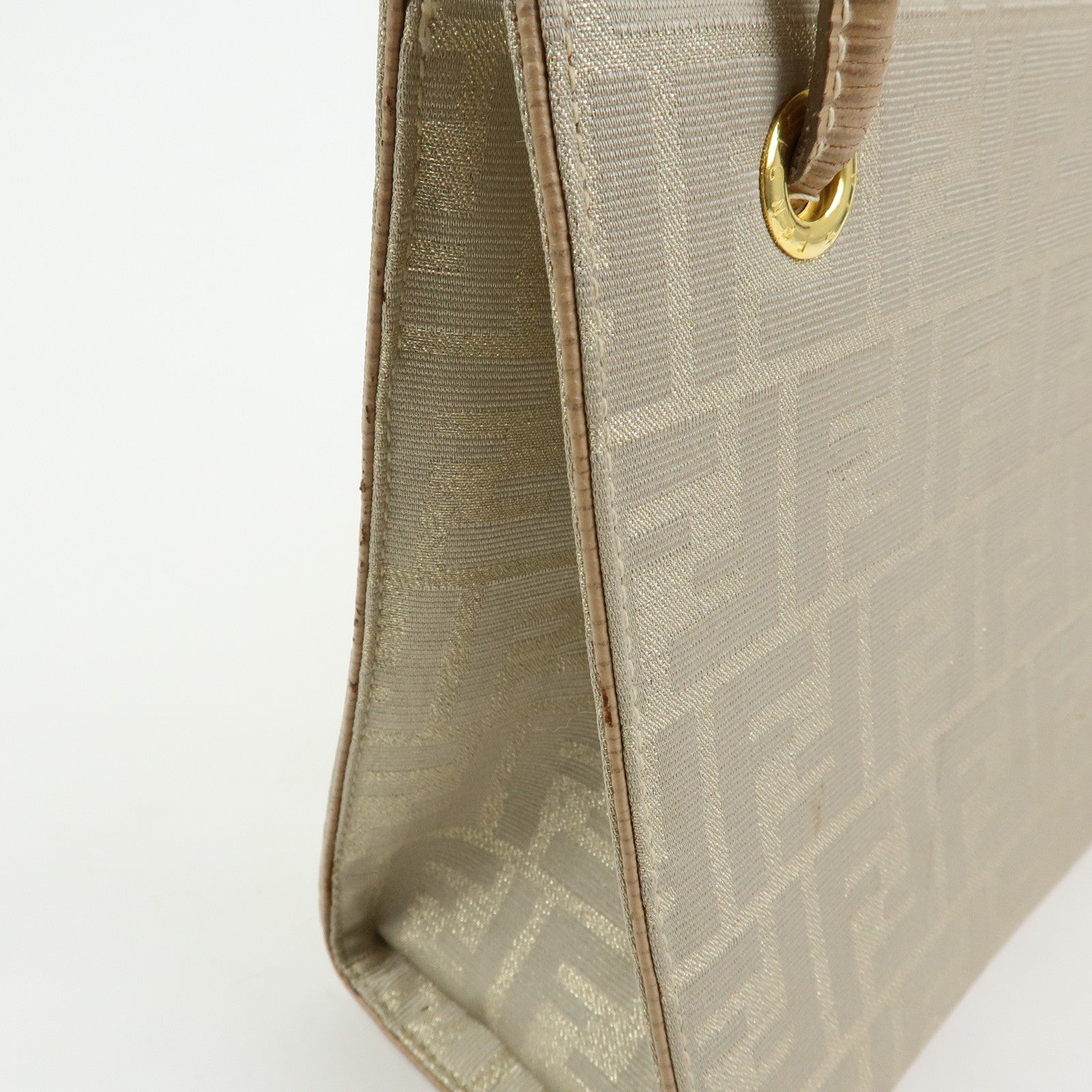 FENDI Zucca Canvas Leather Shoulder Bag Beige