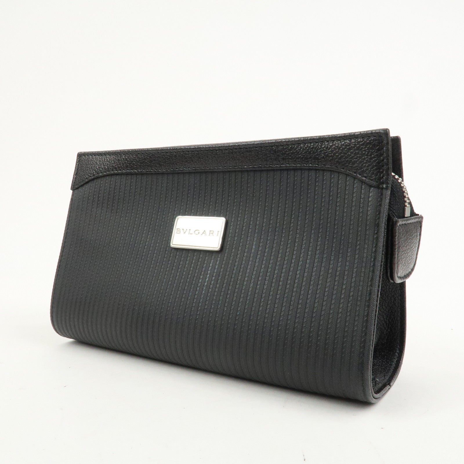 BVLGARI Logo PVC Leather Pouch Accessory Pouch Black