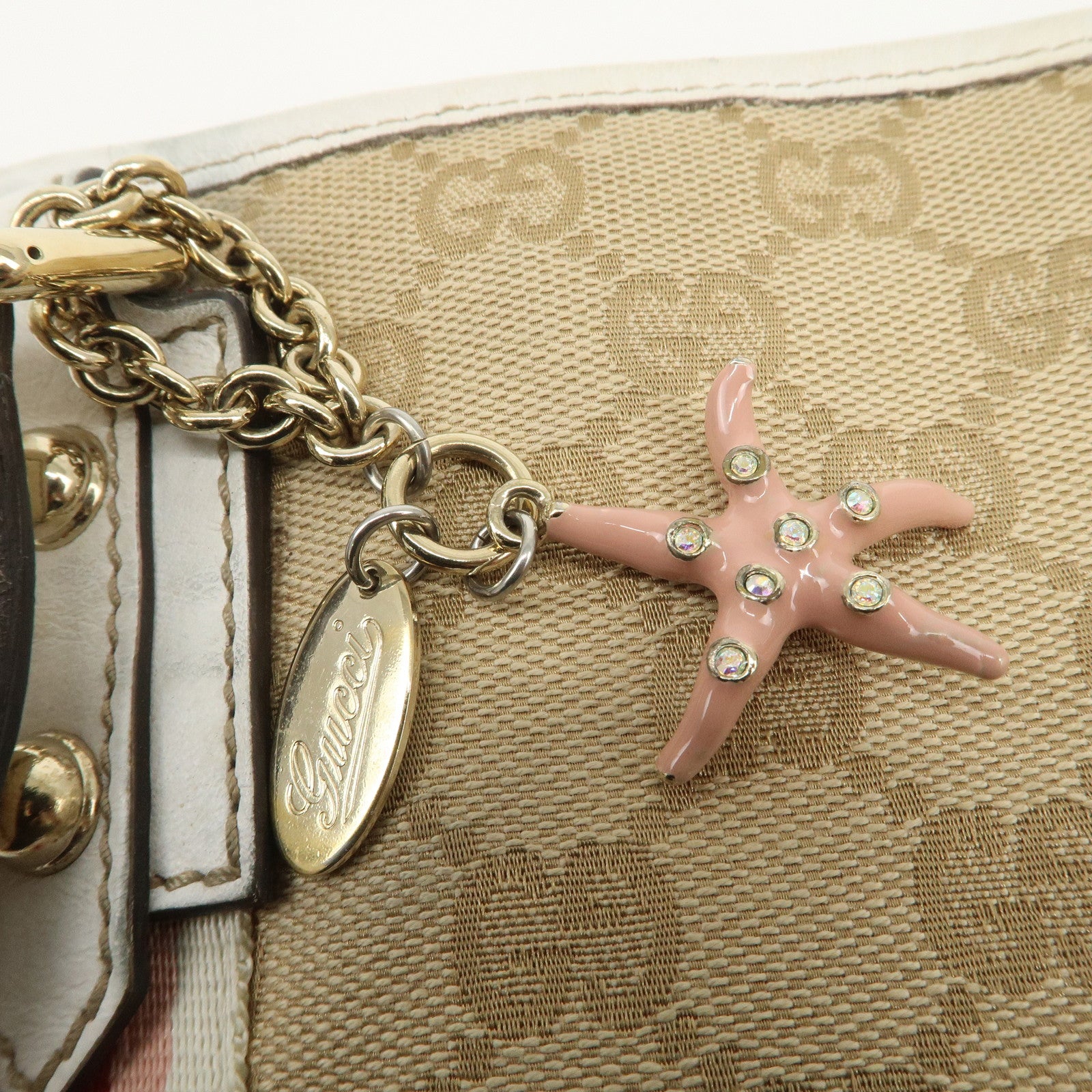 GUCCI Sherry GG Canvas Leather Shoulder Bag Beige Pink 144388