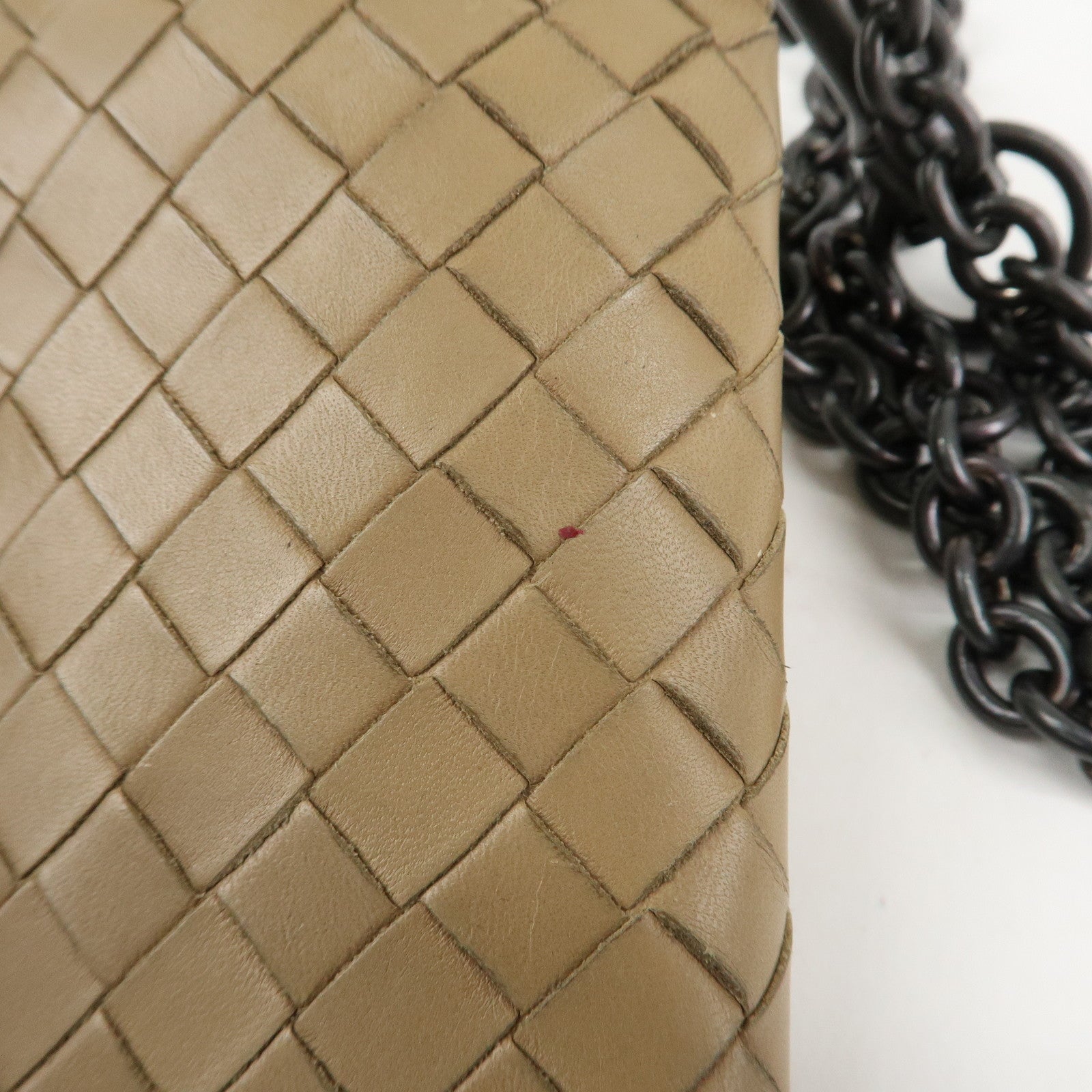 BOTTEGA VENETA Intrecciato Leather Chain Wallet Mini Wallet Beige Used