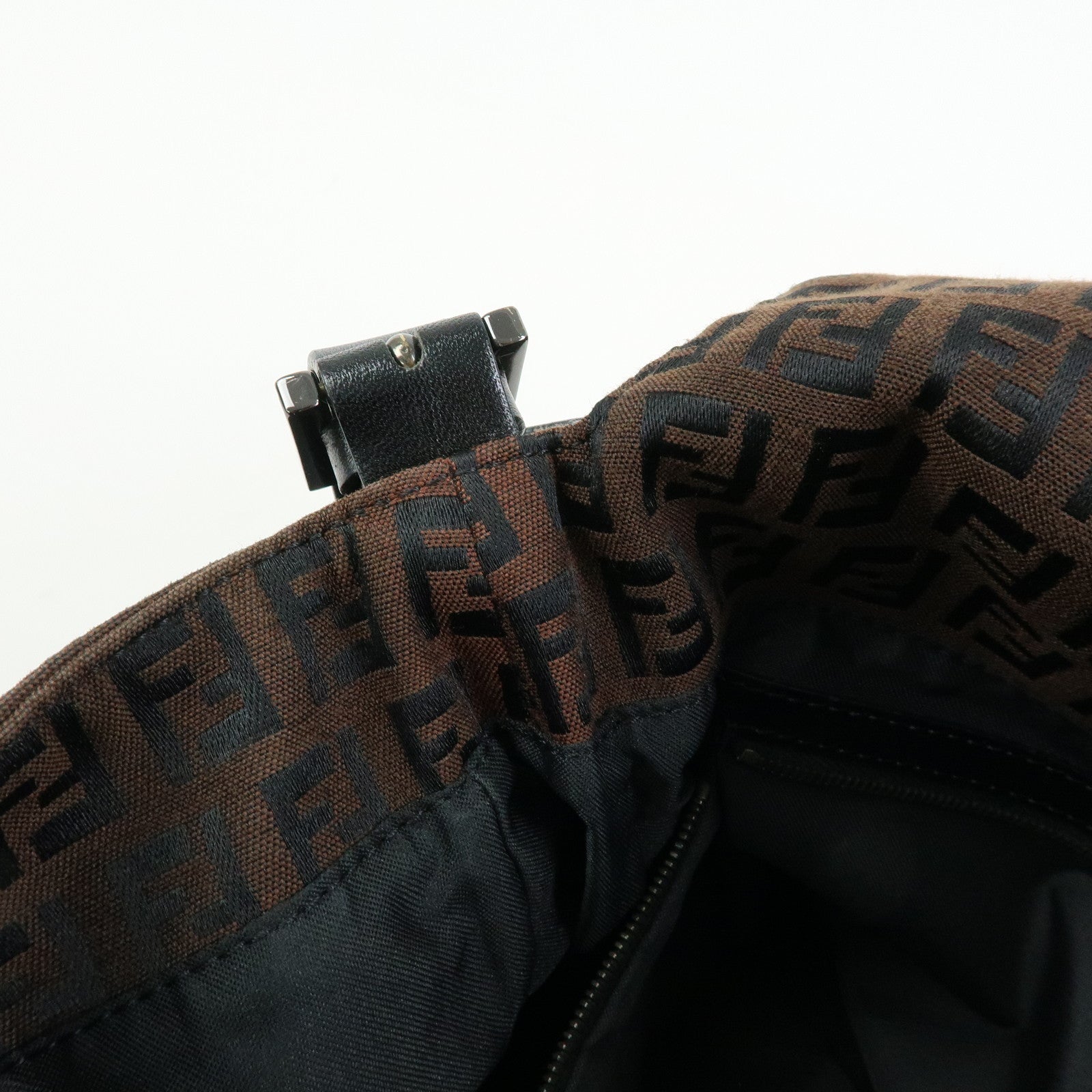 FENDI Mamma Baguette Zucchino Canvas Leather Shoulder Bag 8BR001