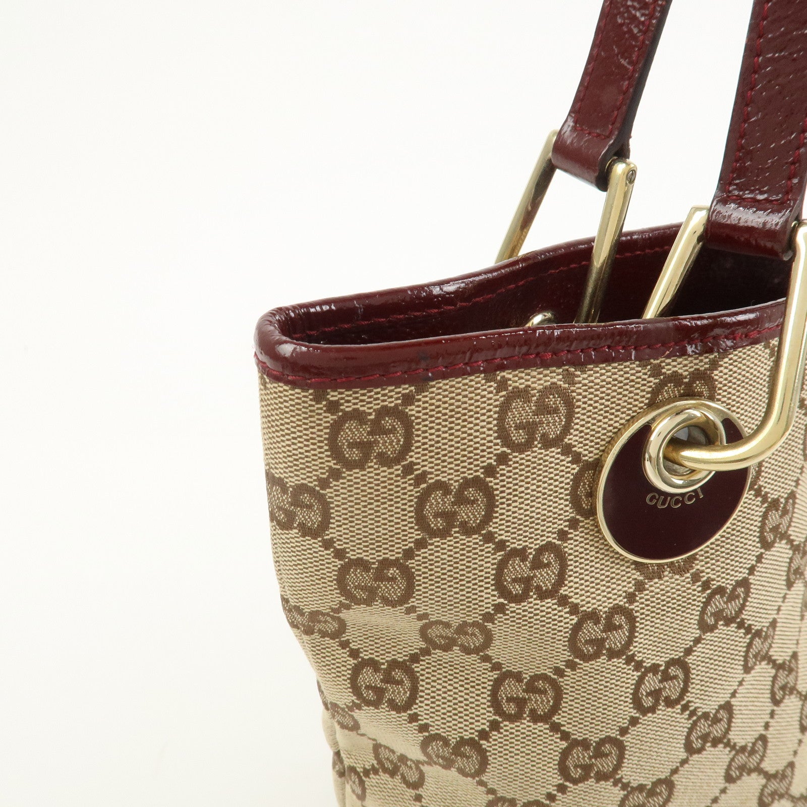 GUCCI GG Canvas Leather Tote Bag Hand Bag Brown Bordeaux 120840