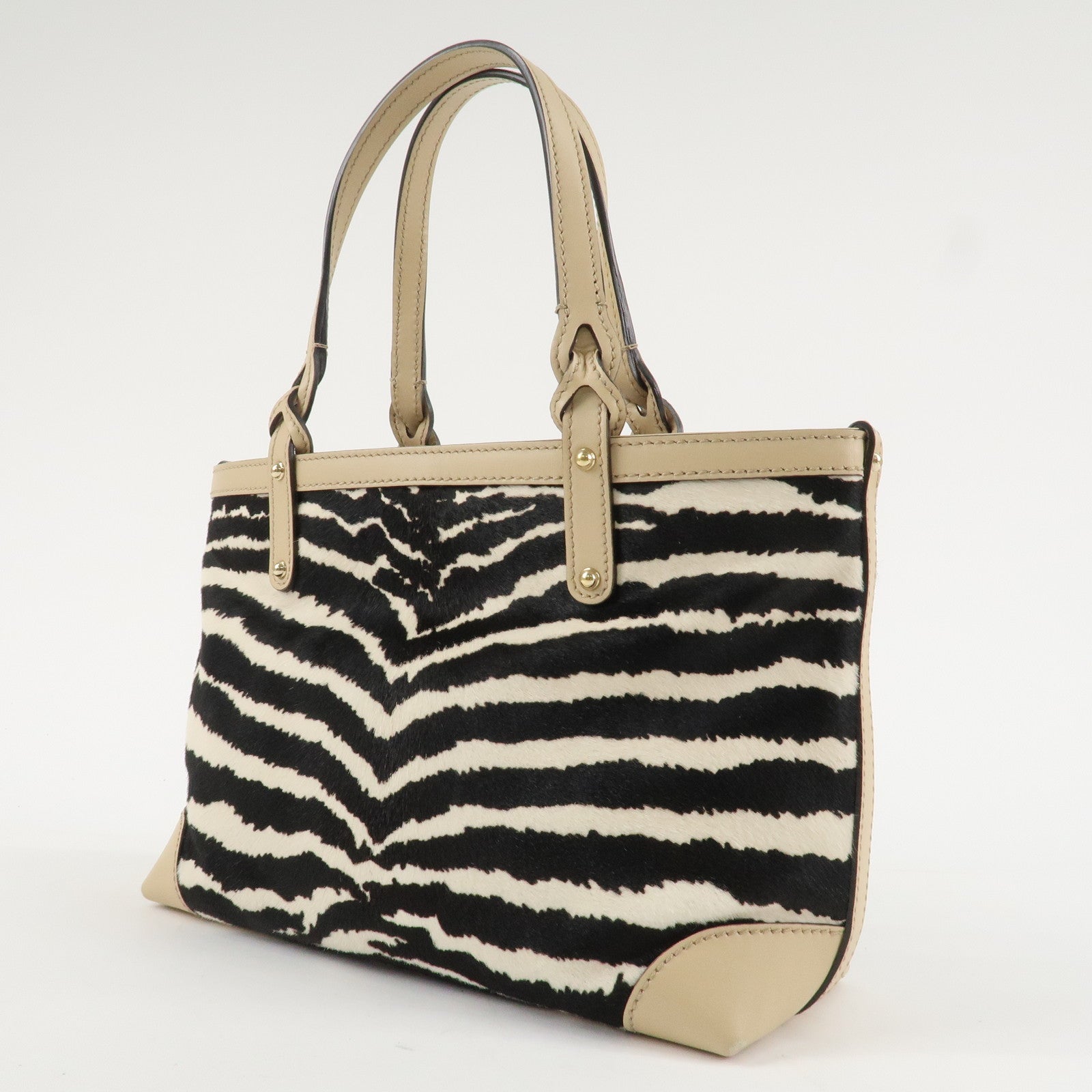 GUCCI Craft Unborn Calf Leather Tote Bag Zebra Pattern Beige 23793 Used