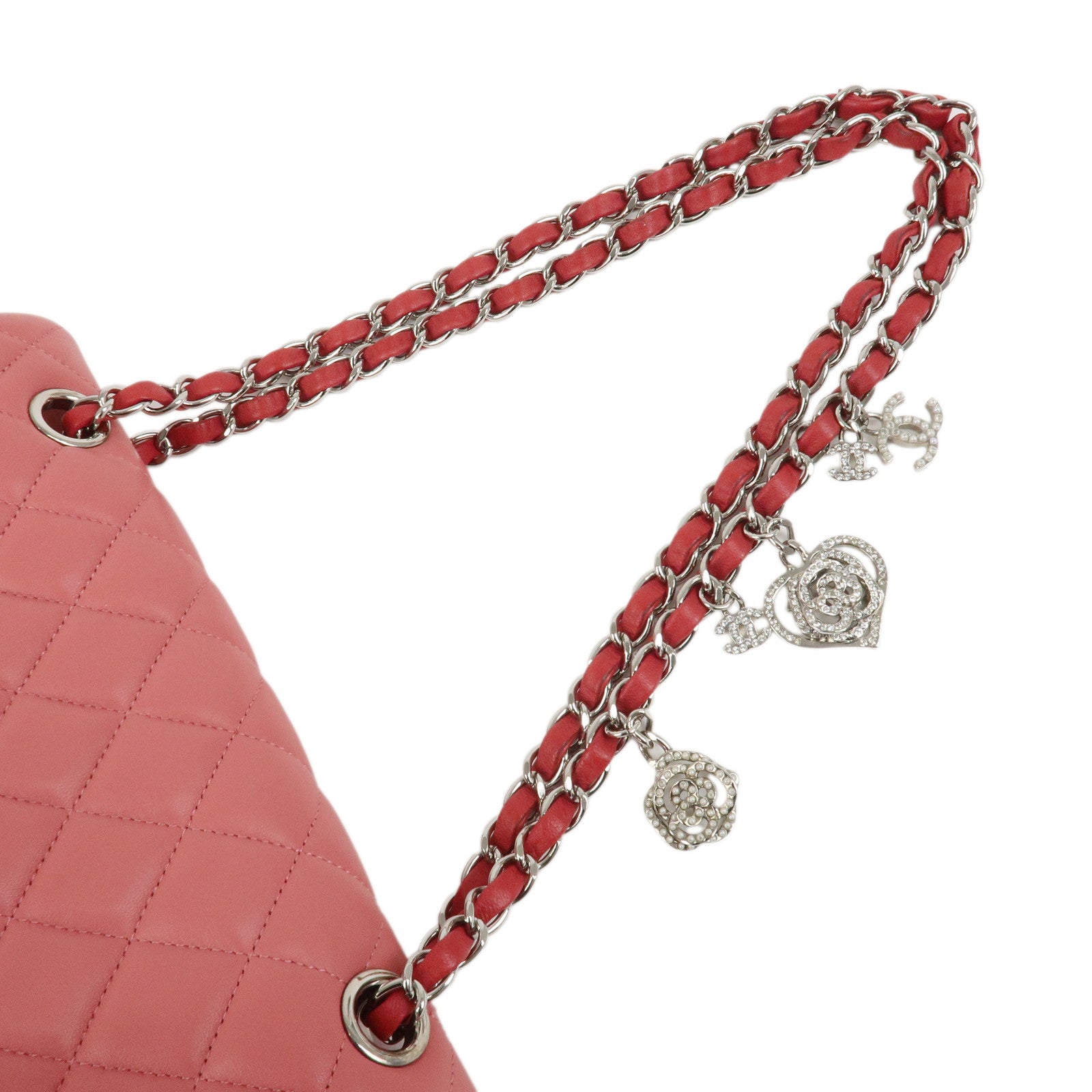 CHANEL Matelasse 25 Lamb Skin Chain Shoulder Bag Pink Red A90214