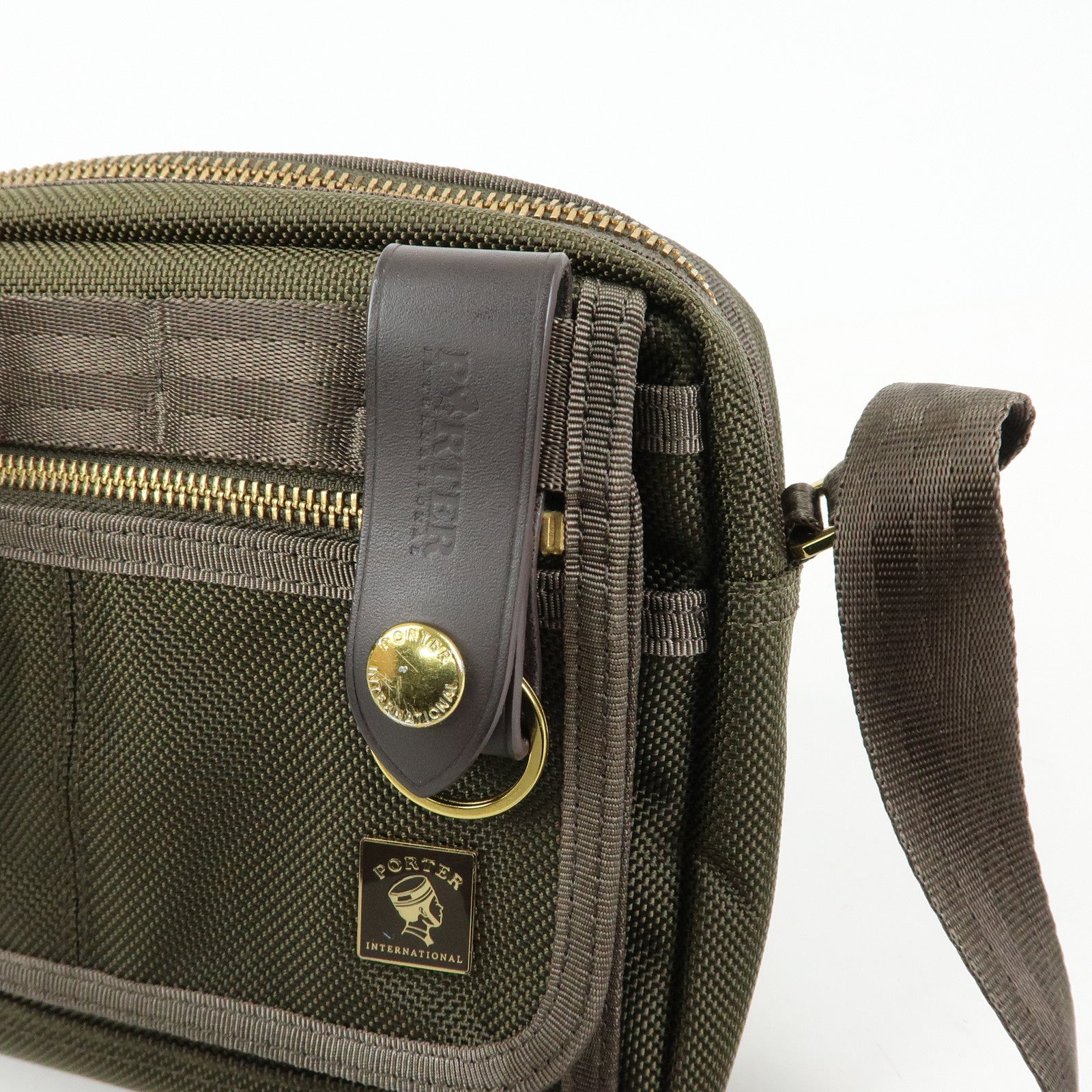 PORTER INTERNATIONAL Nylon Leather Shoulder Bag Crossbody Bag Khaki