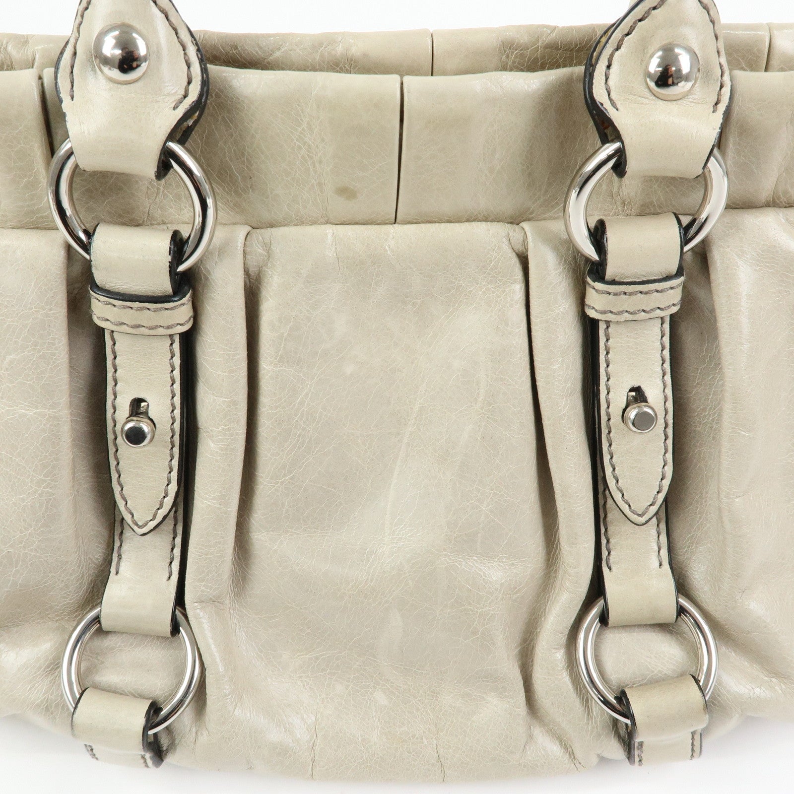 MIU MIU Logo Leather 2Way Bag Hand Bag Shoulder Bag Gray