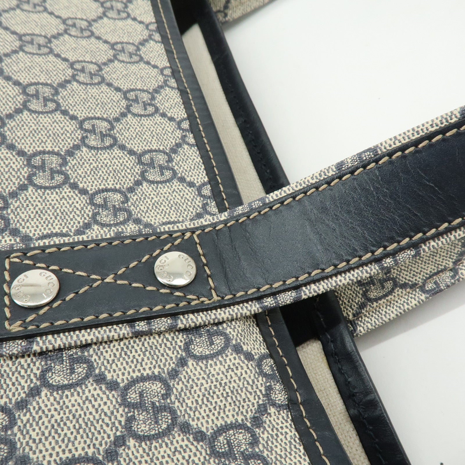 GUCCI Sherry GG Supreme Leather Tote Bag Shoulder Bag Navy 211134