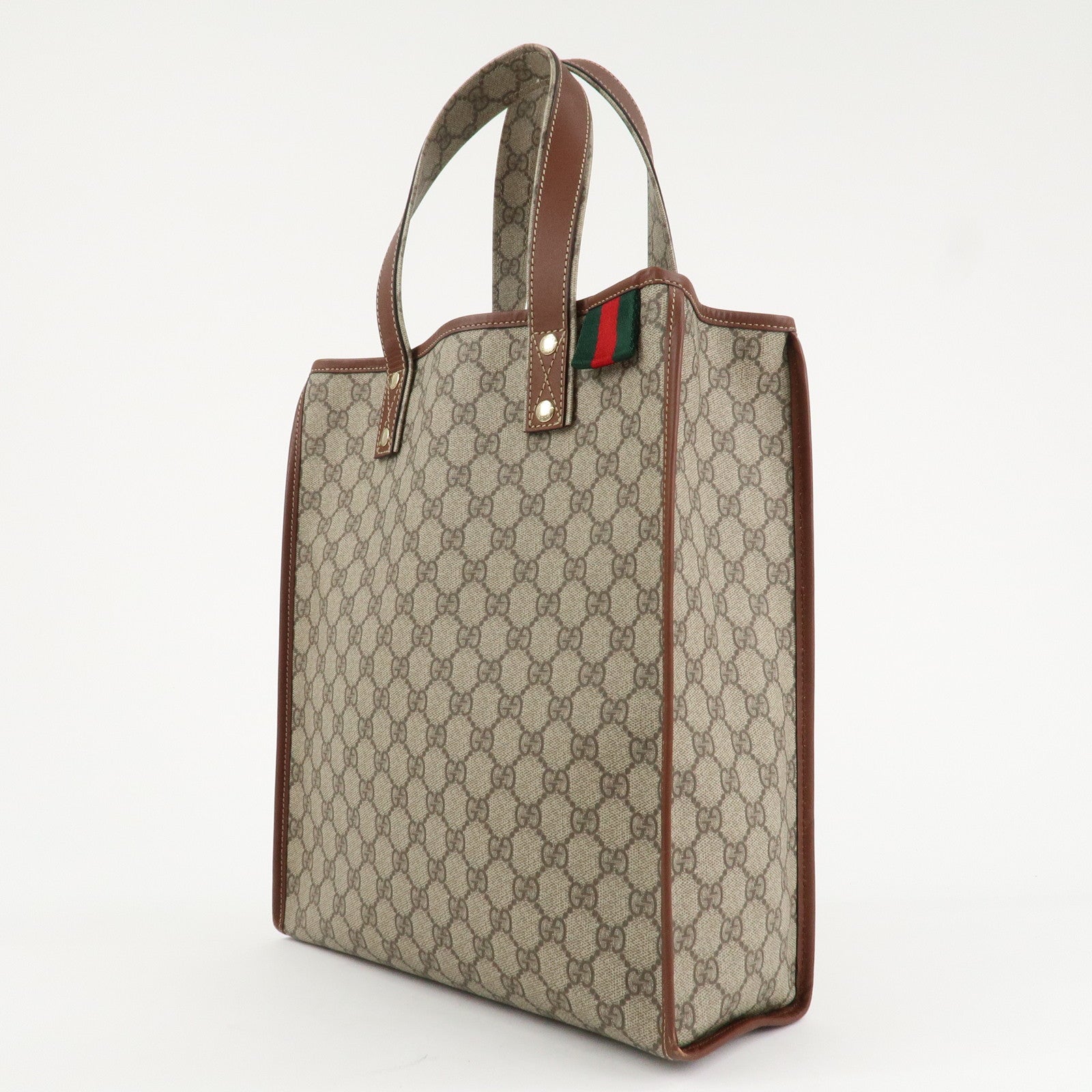 GUCCI Sherry GG Supreme Leather Tote Bag Beige Brown 211135 Used