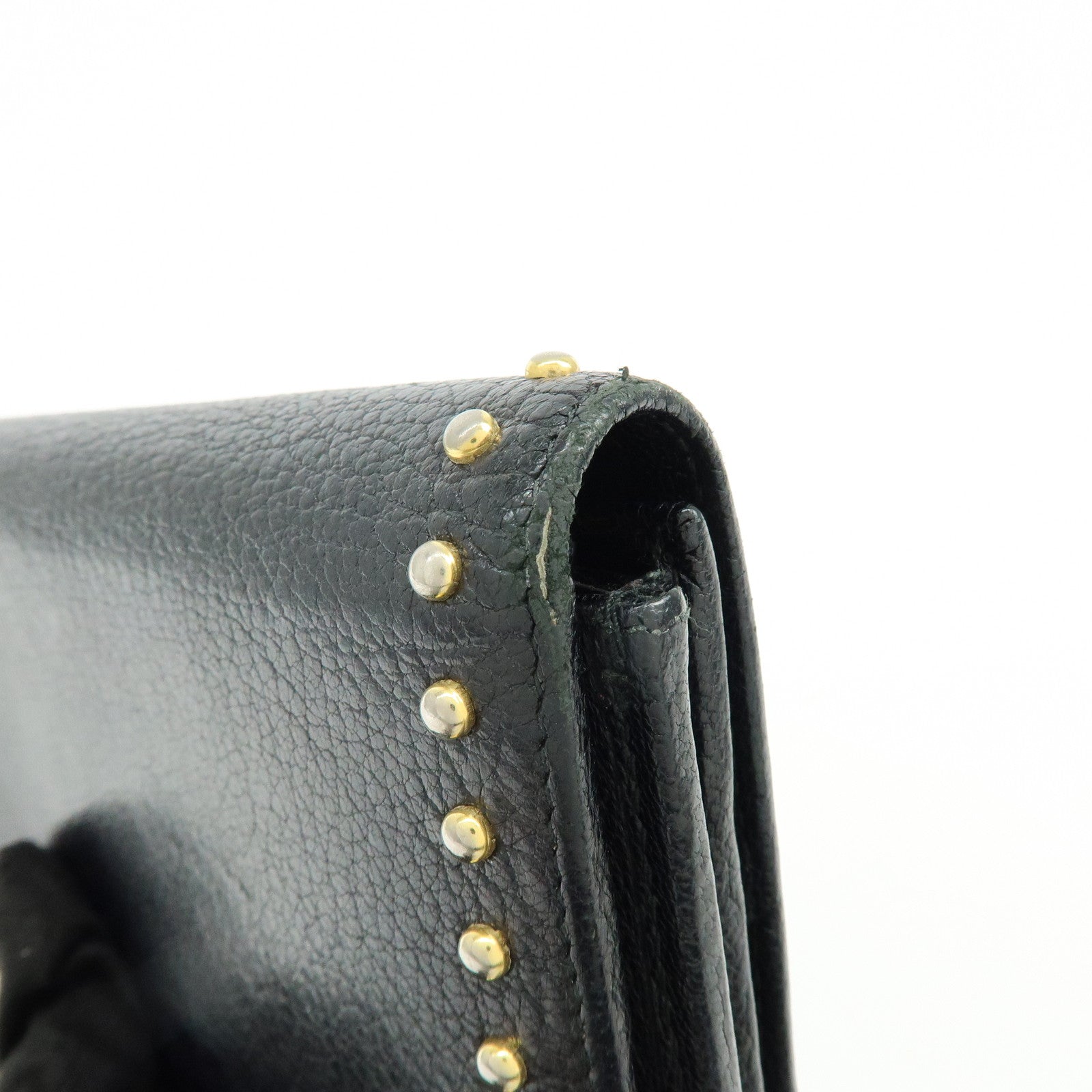 MIU MIU Logo Leather Studs Flap Long Wallet Black 5M1109