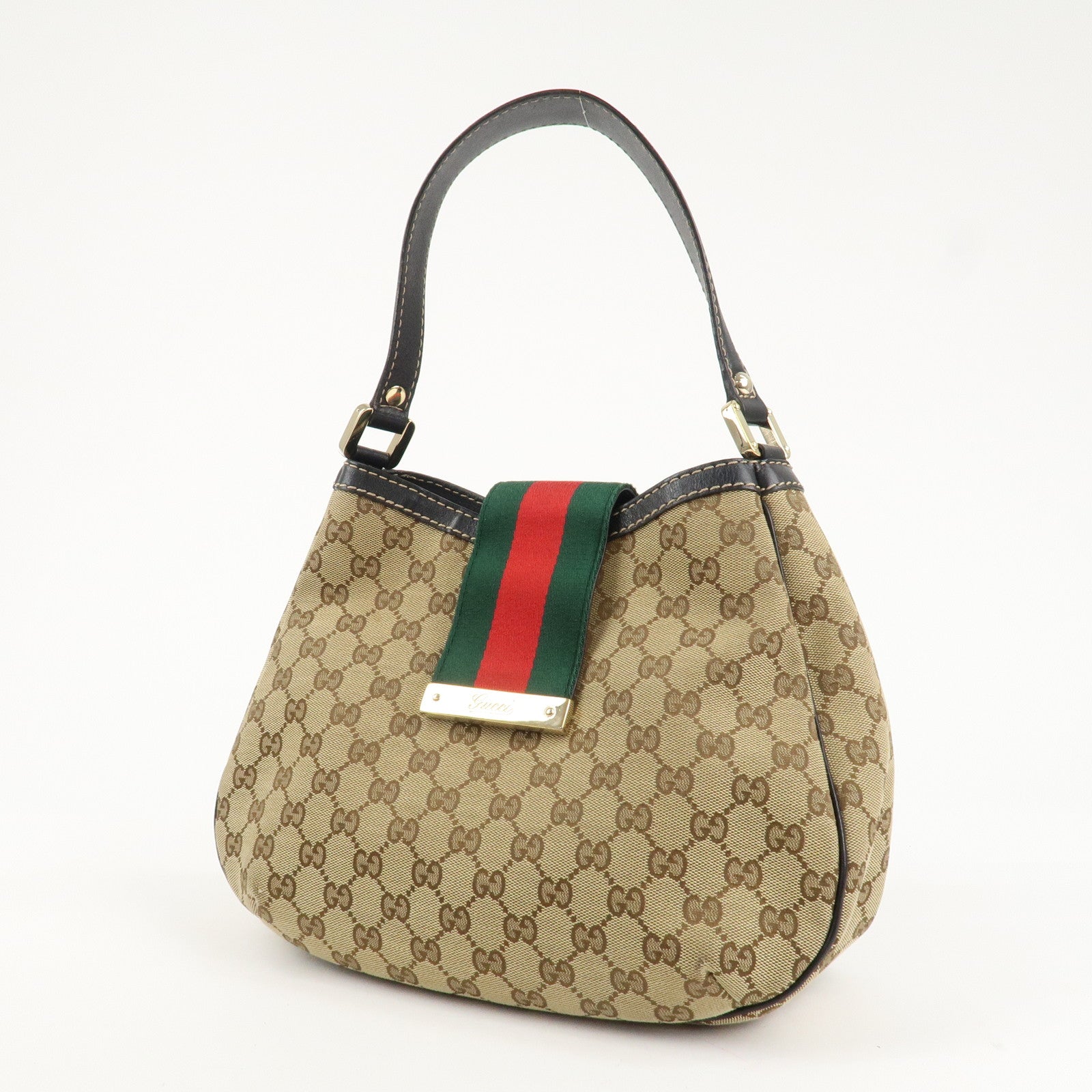 GUCCI Sherry Line GG Canvas Leather Shoulder Bag Beige 233608 Used