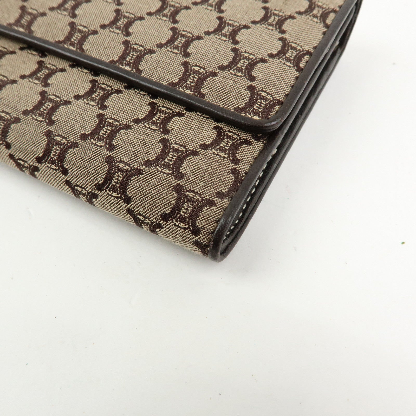 CELINE Macadam Canvas Leather Flap Long Wallet Beige Brown