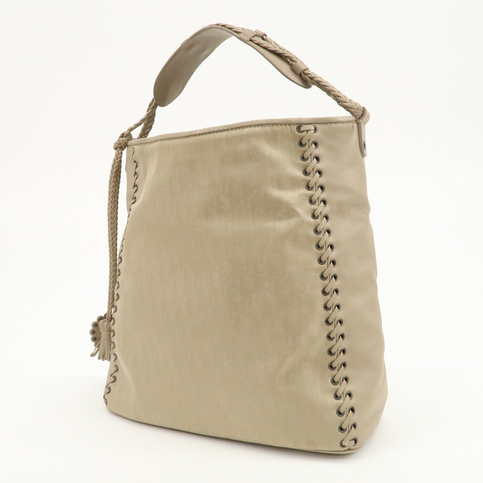 Christian Dior Trotter Nylon Leather Shoulder Bag Hand Bag Beige