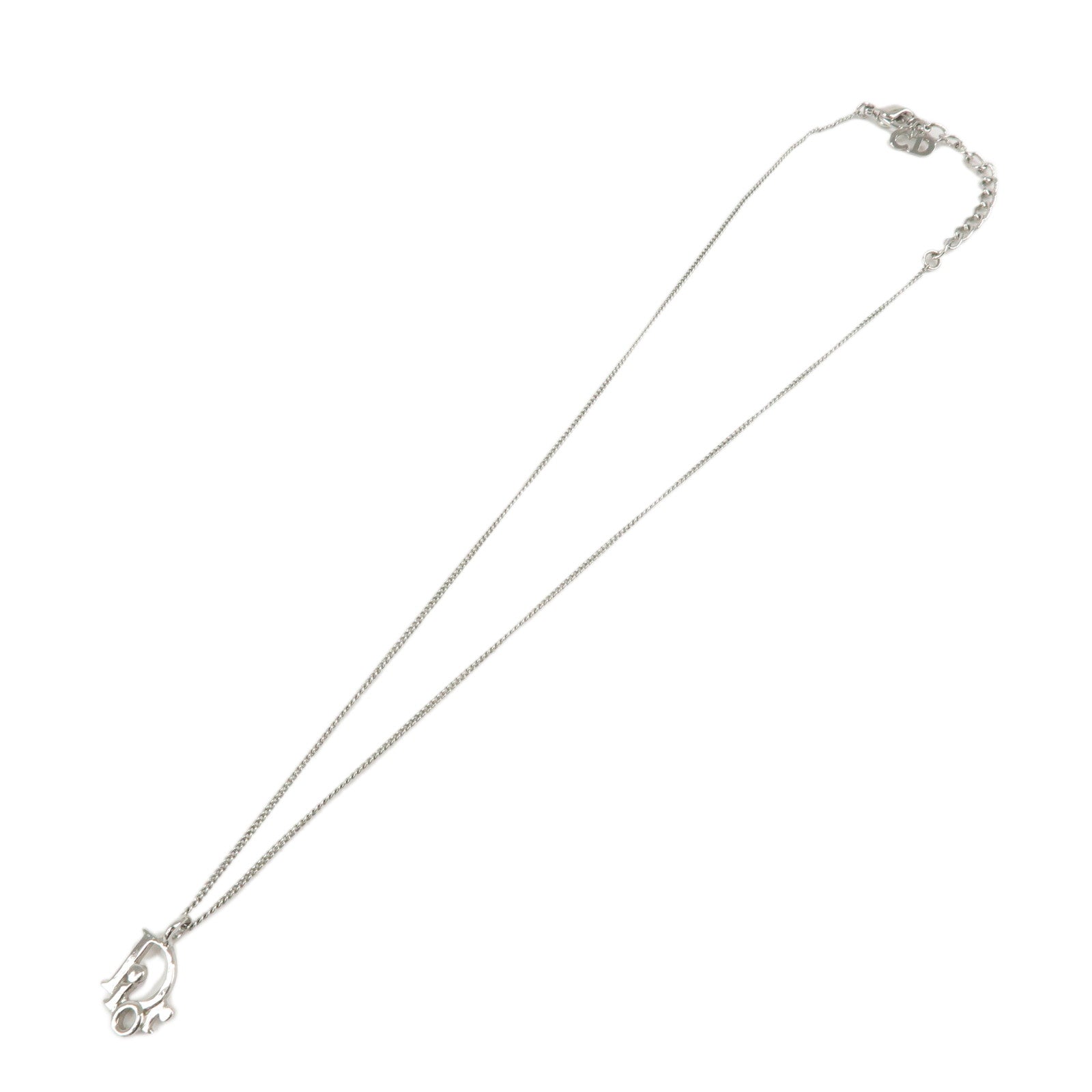 Christian Dior Tone Logo Metal Pendant Necklace Silver