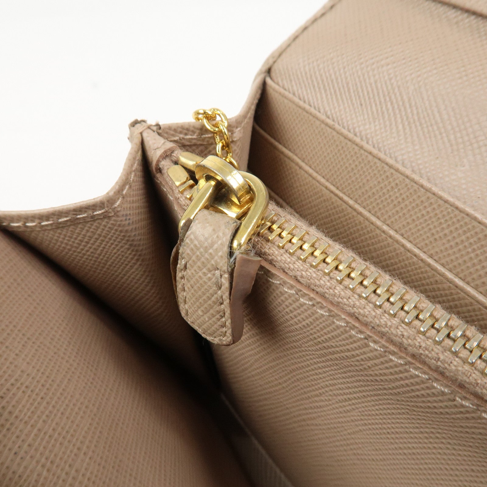 PRADA Triangle Logo Saffiano Leather Long Wallet Pink Beige 1MH132