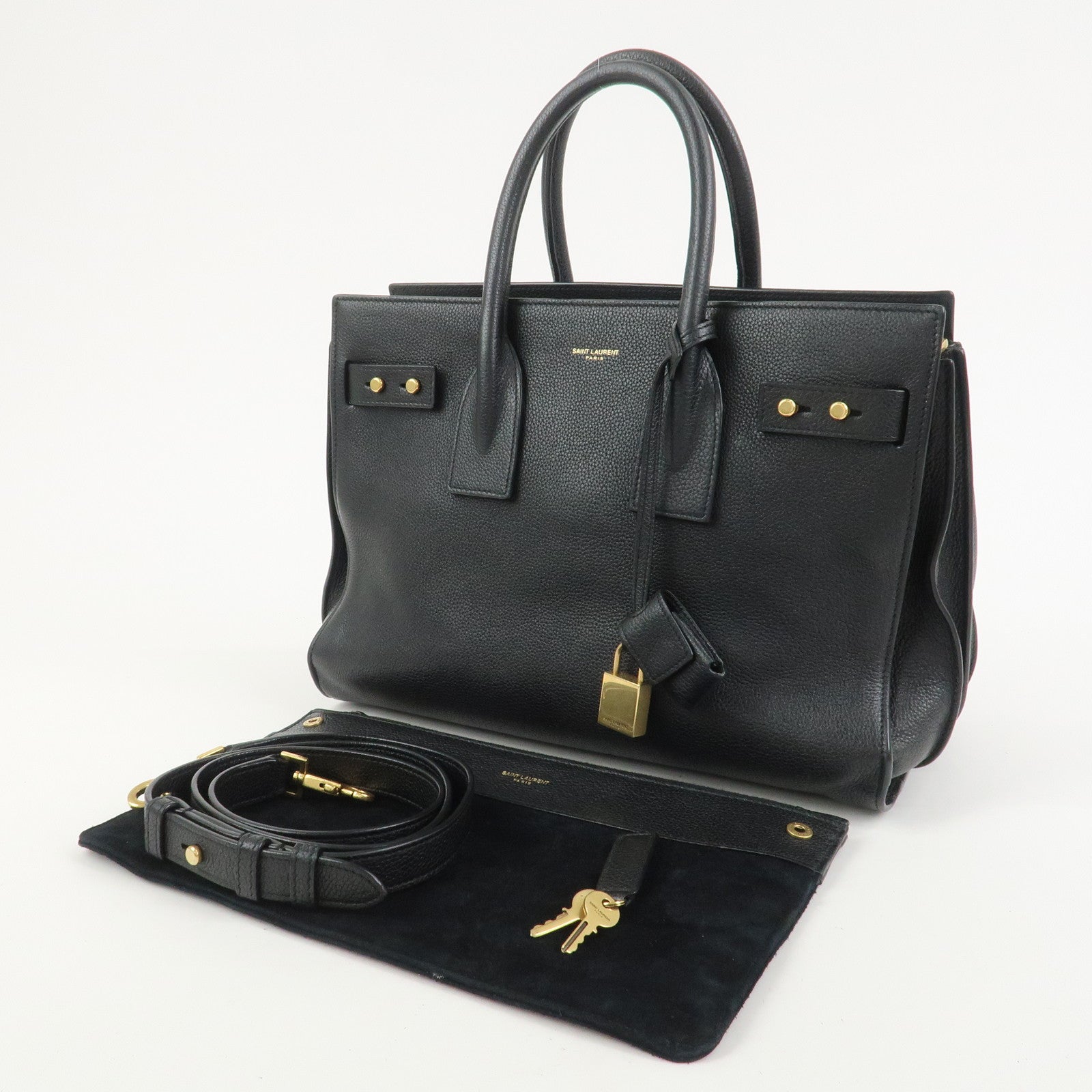 SAINT LAURENT PARIS Grain Calf Leather 2Way Bag Black 717447