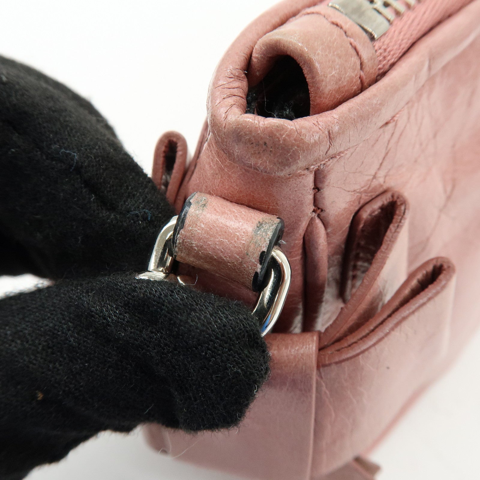 MIU MIU Side Ribbon Leather Shoulder Bag Hand Bag Pink RR1892