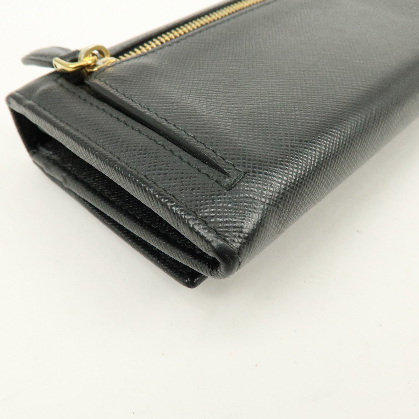 PRADA Triangle Logo Saffiano Leather Flap Long Wallet Black 1MH132