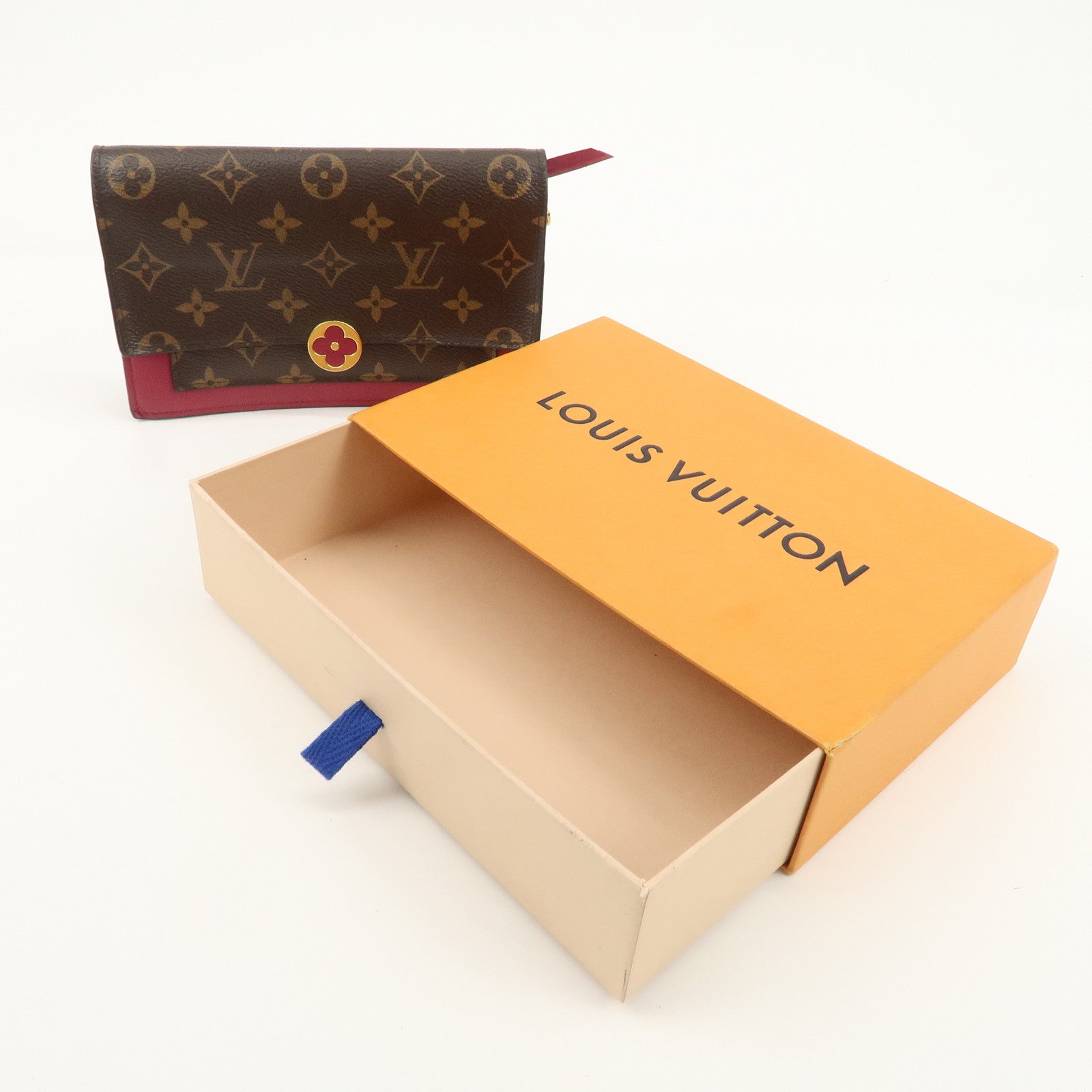 Louis Vuitton Monogram Leather Portefeuille Flore Chain Wallet Brown Pink M69578 Used