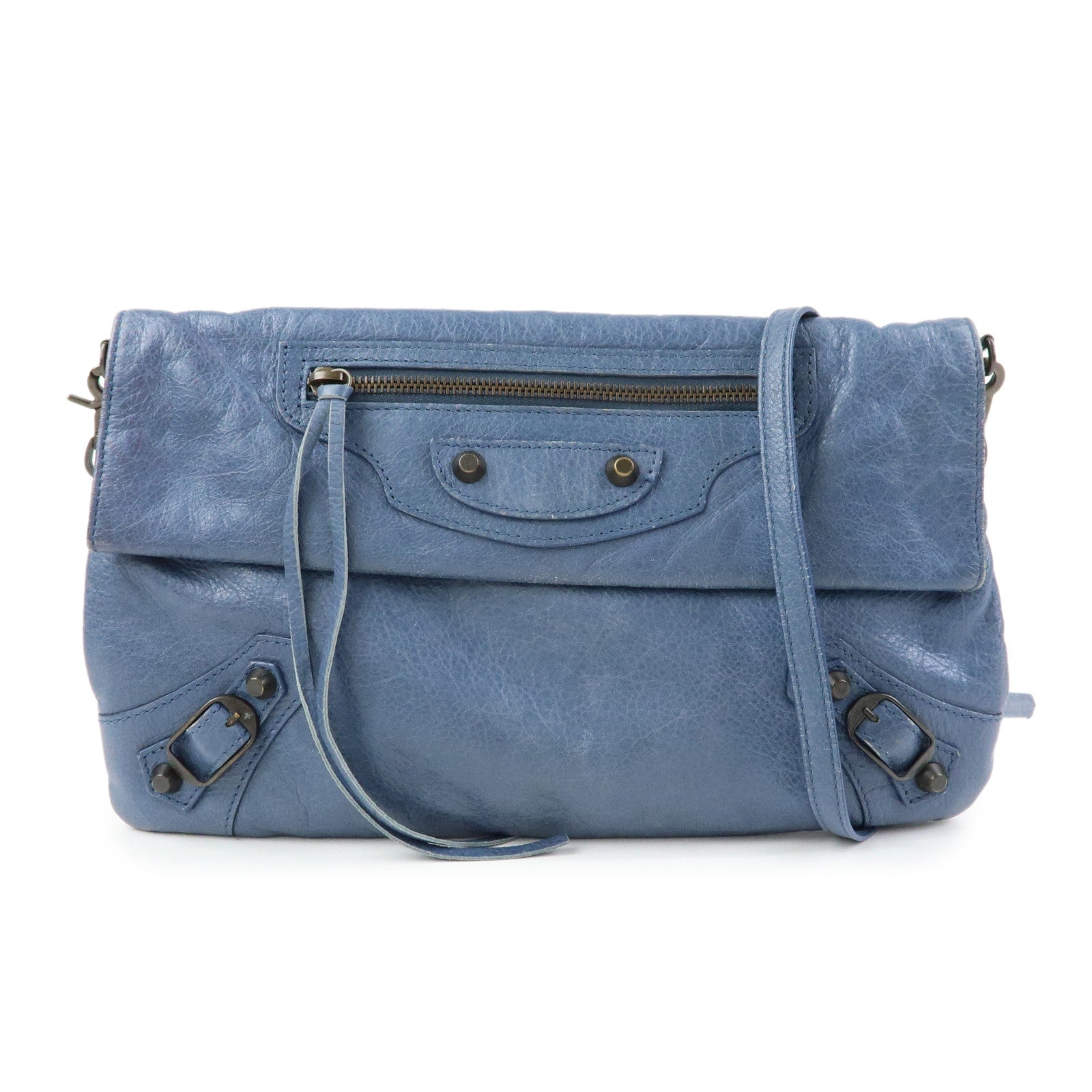 BALENCIAGA Classic Envelope Leather 2Way Shoulder Bag Blue 319376