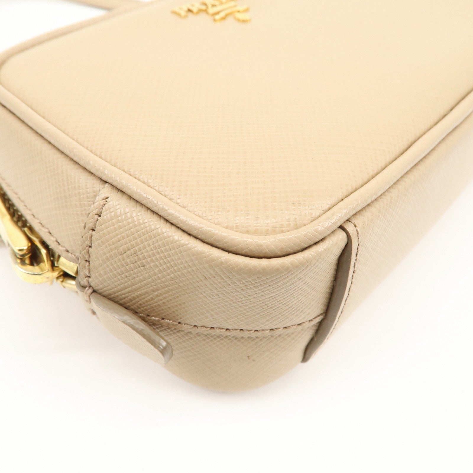 PRADA Logo Saffiano Leather Shoulder Bag Crossbody Bag Beige 1NF674 Used