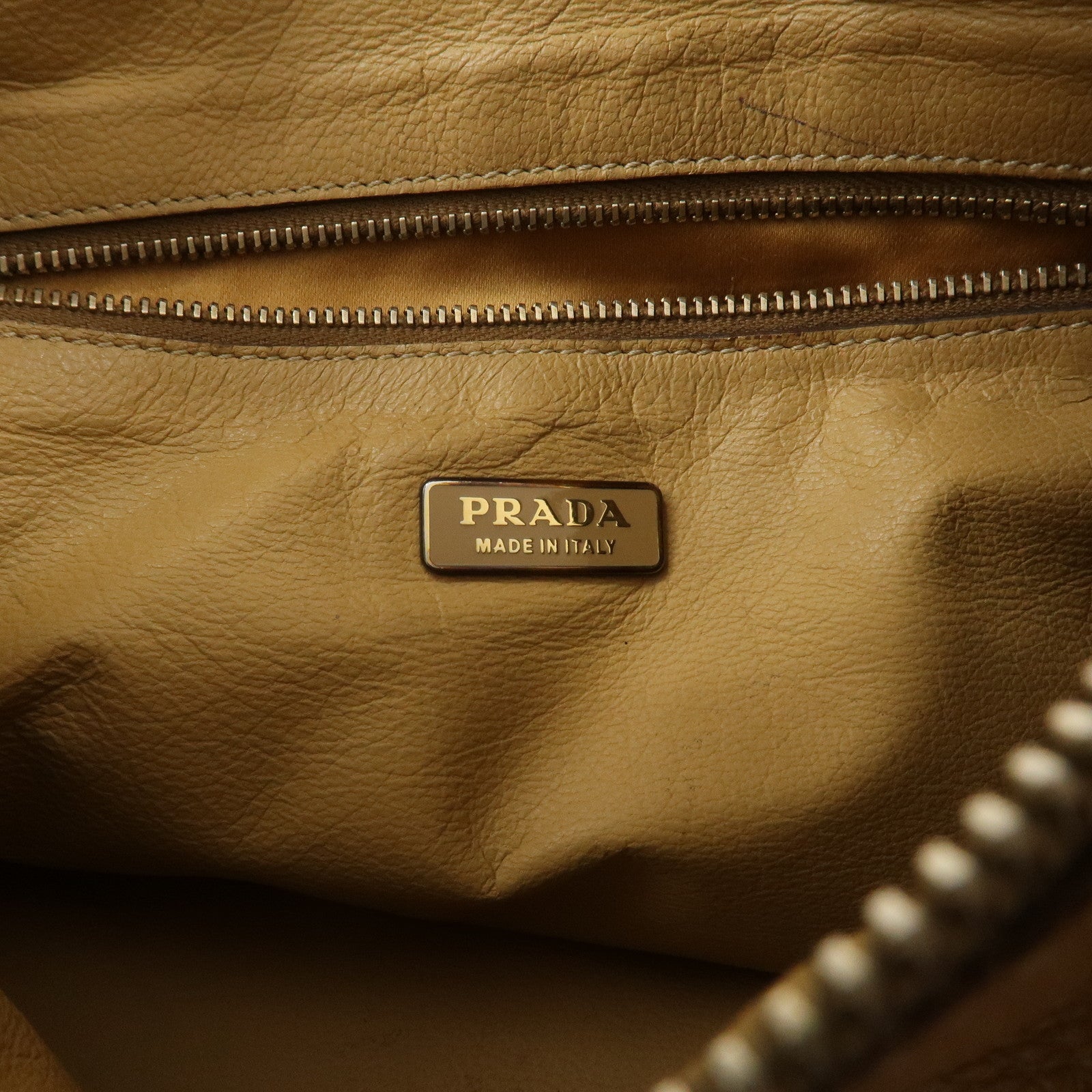 PRADA Leather Hand Bag Boston Bag Hand Bag Beige