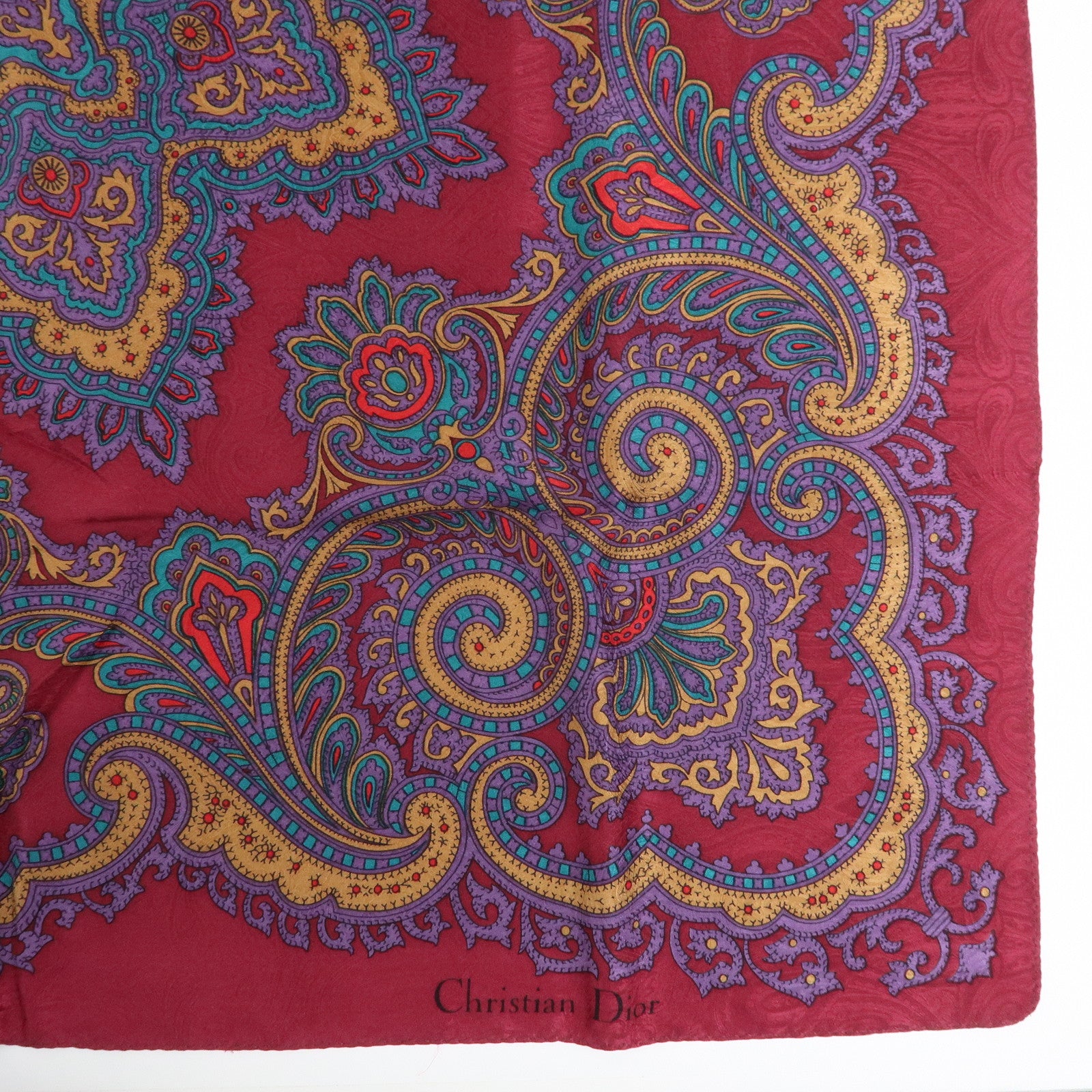 Christian Dior Silk 100% Scarf Paisley Pattern Bordeaux Purple