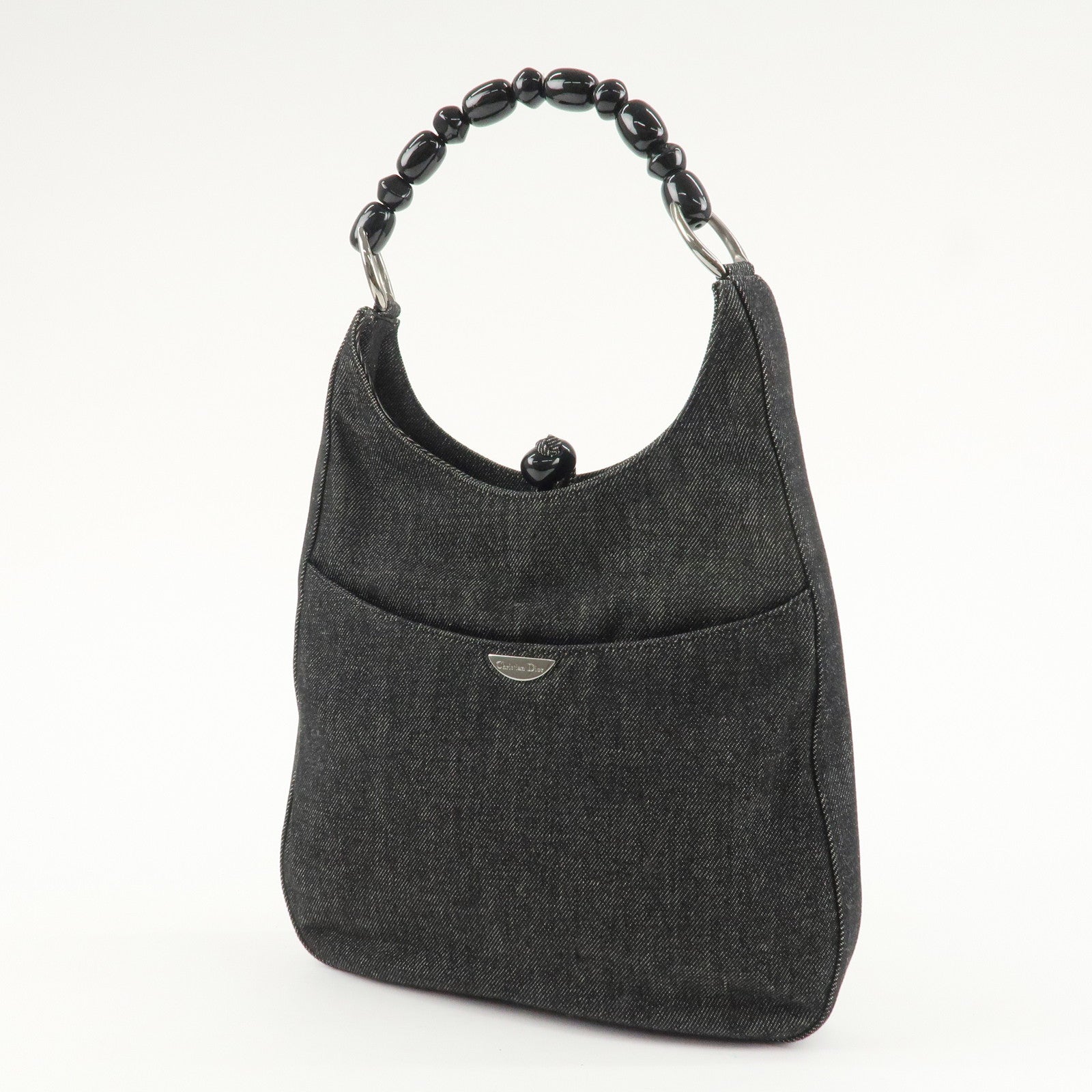 Christian Dior Maris Pearl Denim Shoulder Bag Hand Bag Black Used