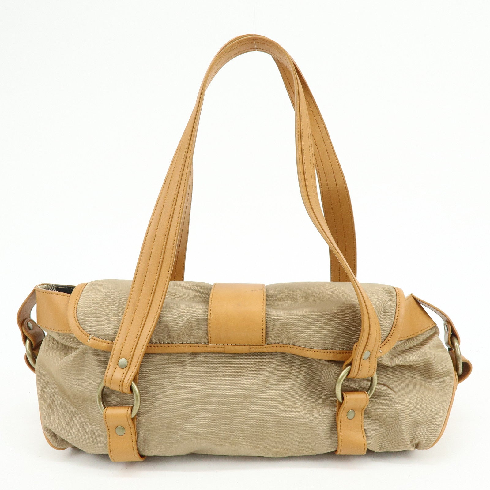 BURBERRY Canvas Leather Shoulder Bag Beige Light Brown