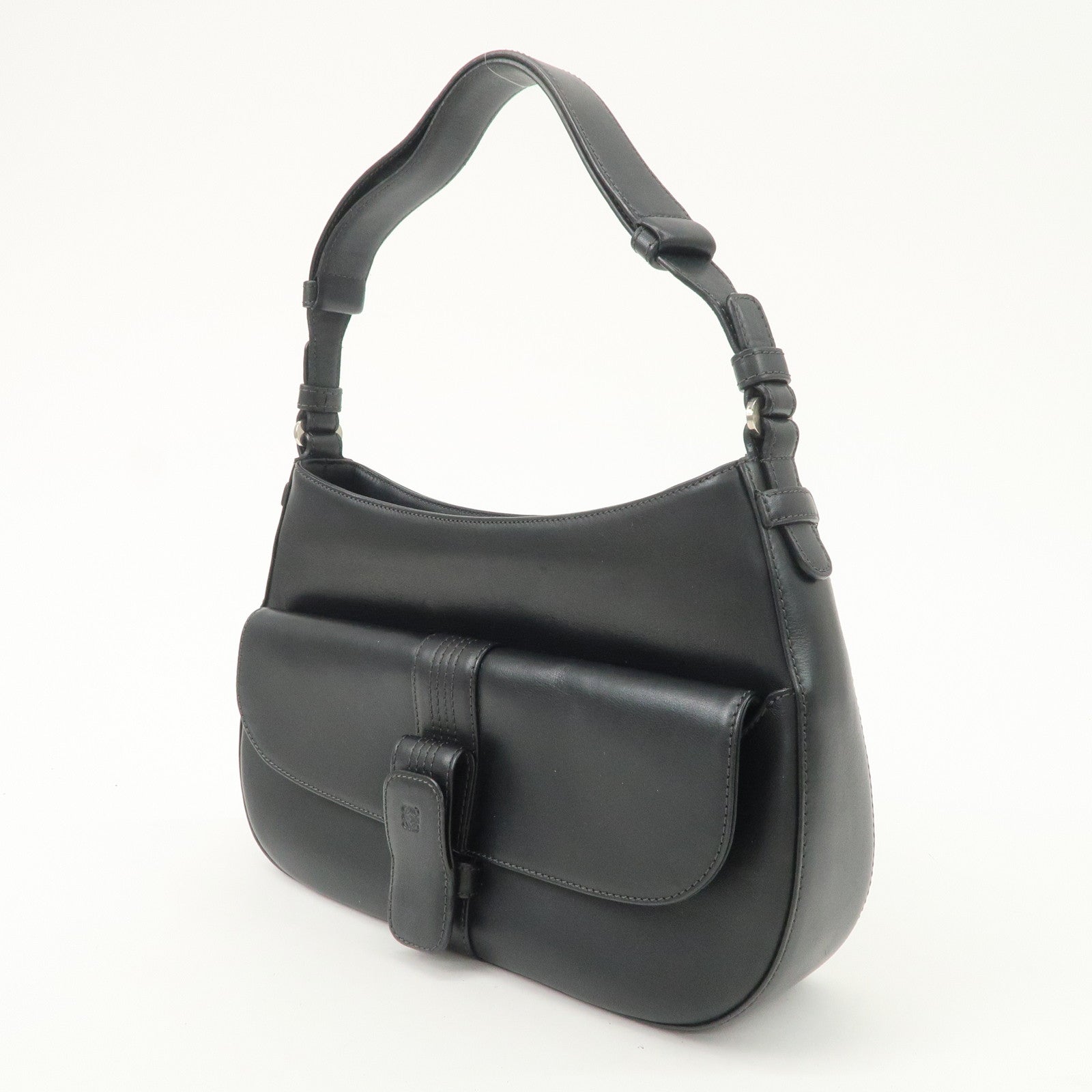 LOEWE Anagram Leather Shoulder Bag Hand Bag Black Used