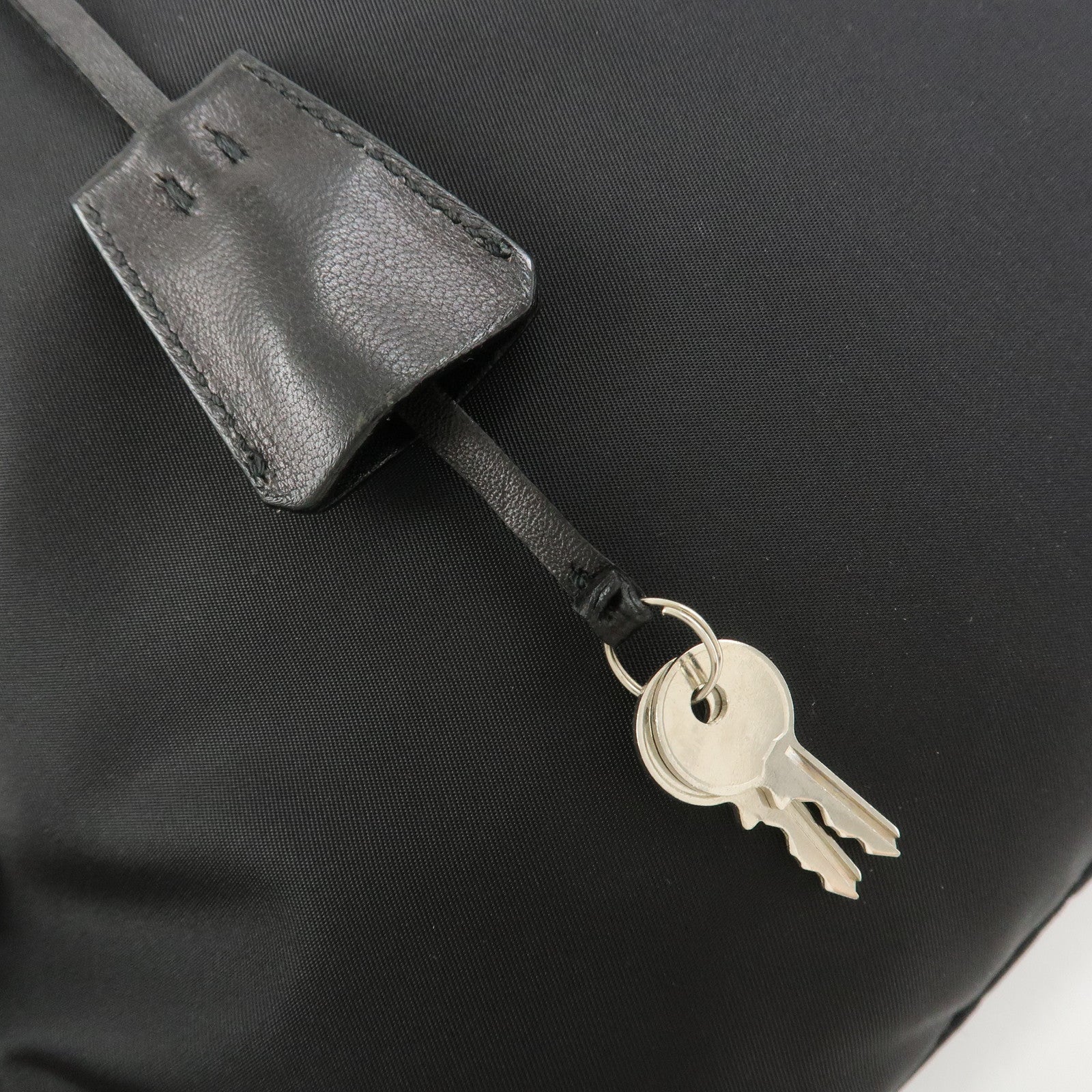 PRADA Triangle Logo Nylon Leather Hand Bag Black BN0531