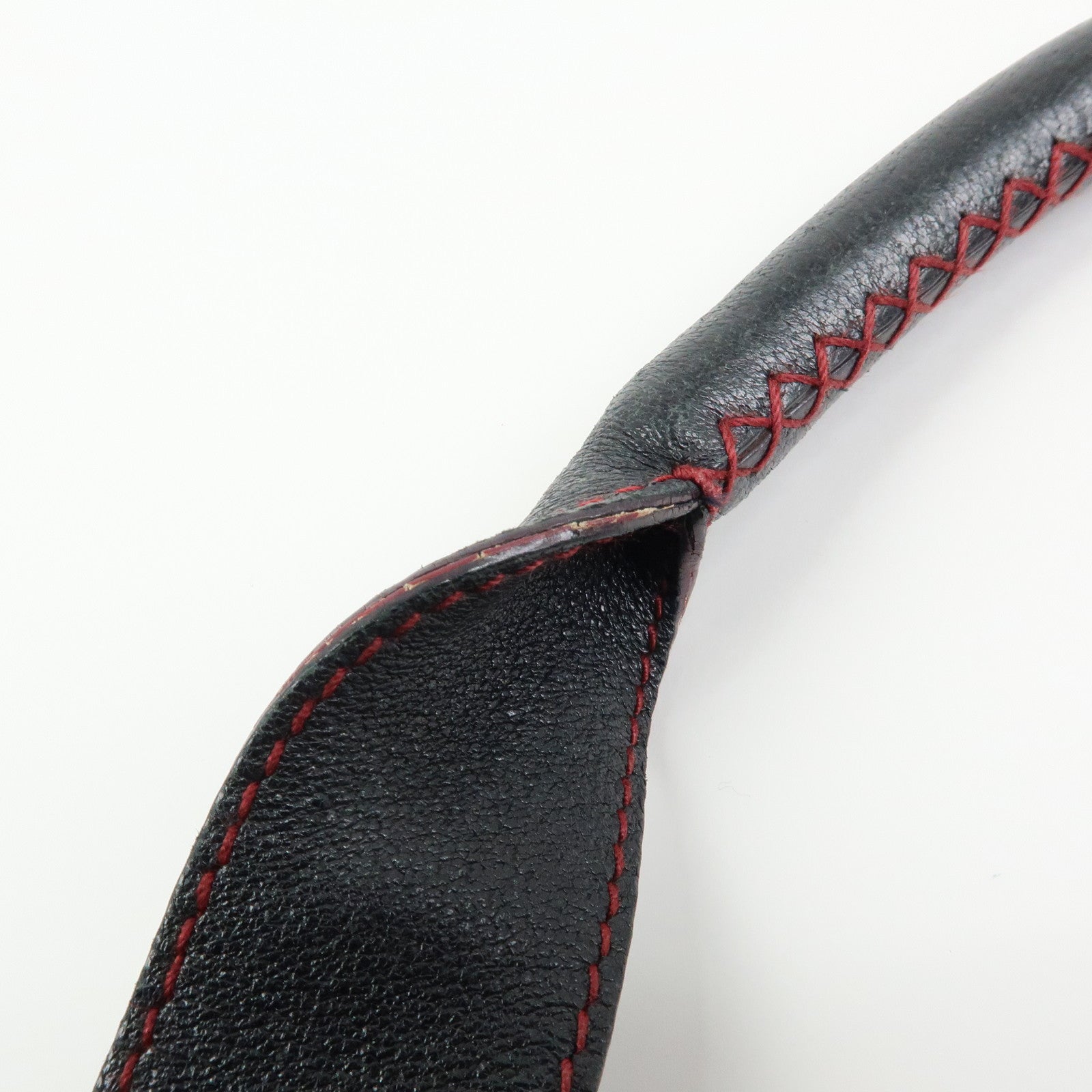 Ferragamo Leather Red Stich Shoulder Bag Hand Bag Black