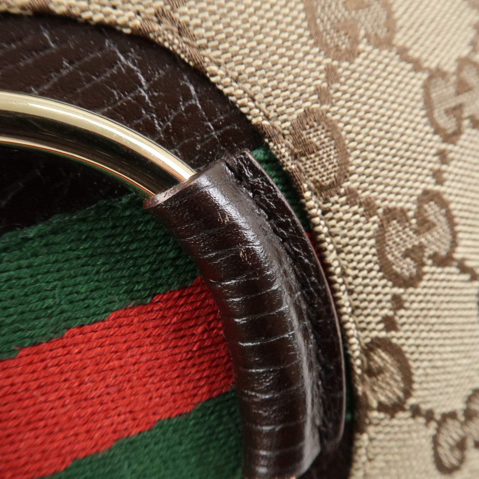 GUCCI Horsebit Sherry GG Canvas Leather Shoulder Bag Beige Brown 141503 Used