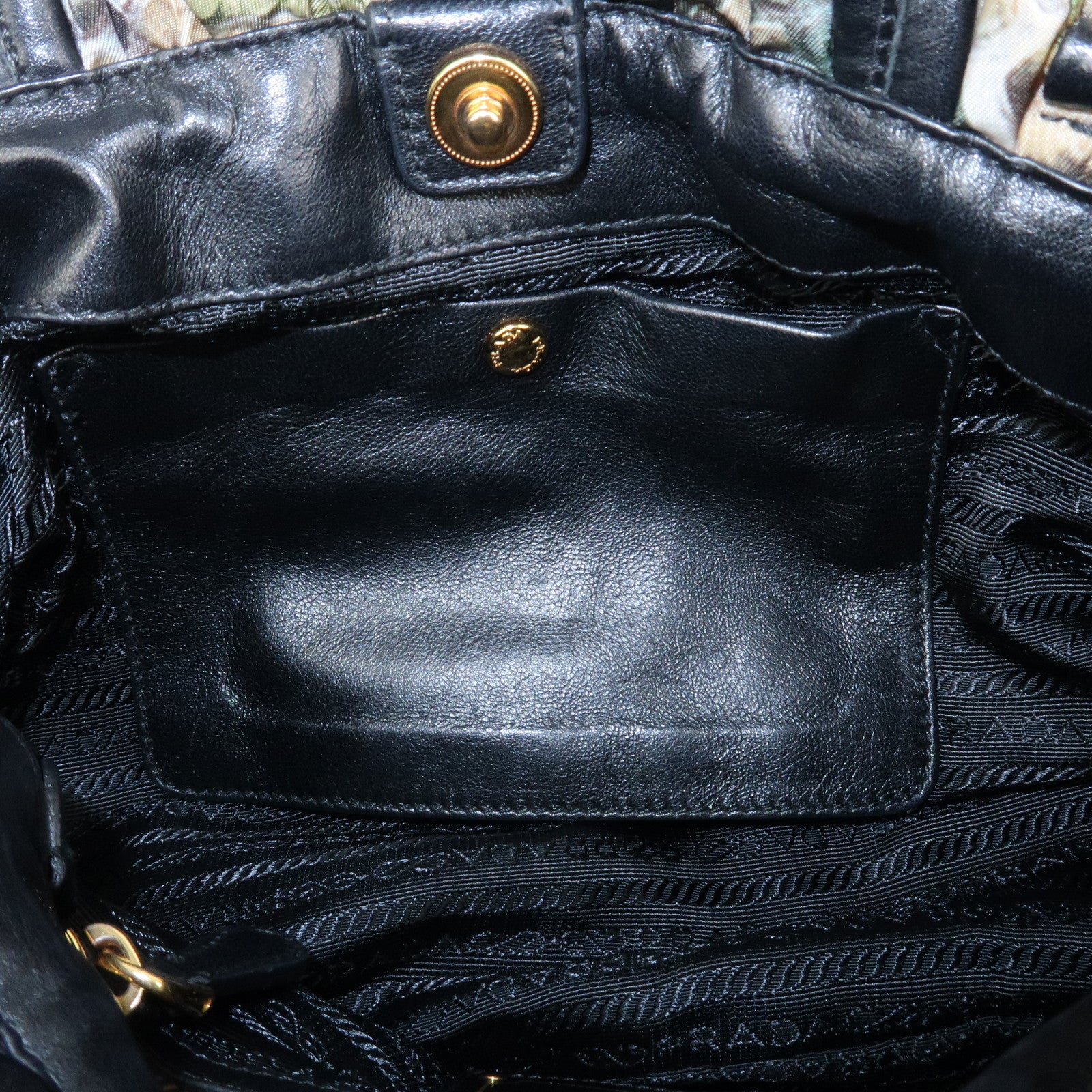 PRADA Logo Nylon Nappa Leather Shoulder Bag Black Green BR4230