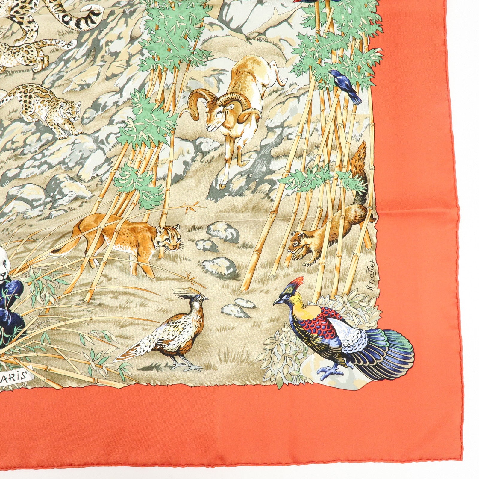 HERMES Carre 90 Silk 100% Scarf Sichuan Province Orange Beige