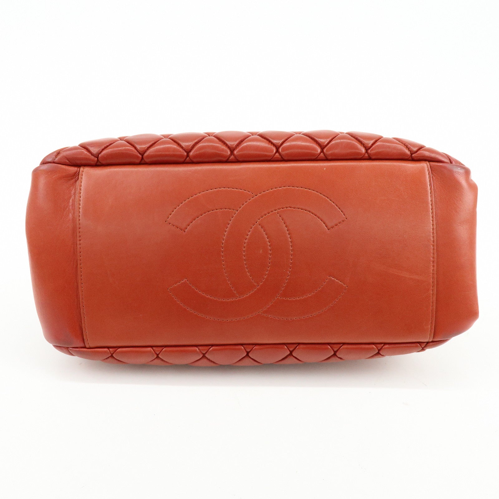 CHANEL Matelasse COCO Mark Lamb Skin Shoulder Bag Red