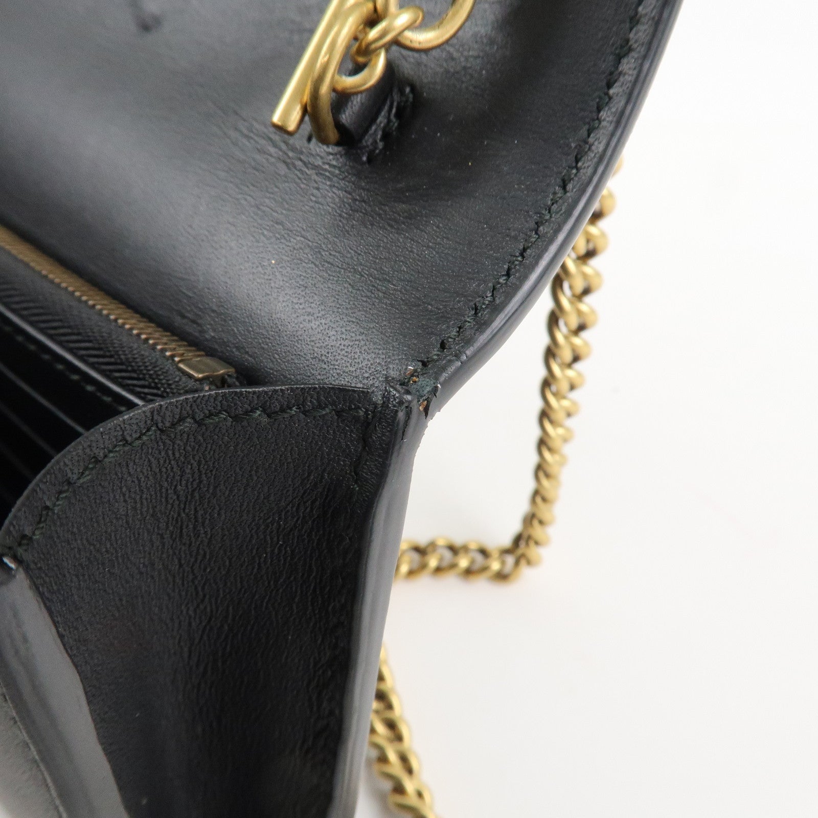 GUCCI GG Marmont Leather Chain Wallet Gold HDW Black 431478 Used