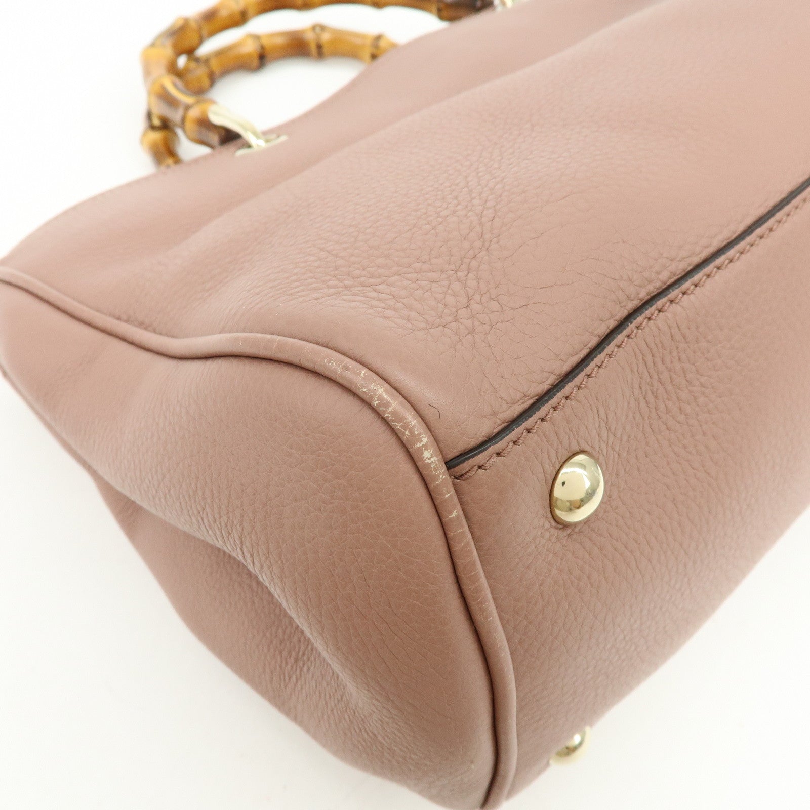 GUCCI Bamboo Shopper Medium 2Way Bag Shoulder Bag Pink Beige 323660