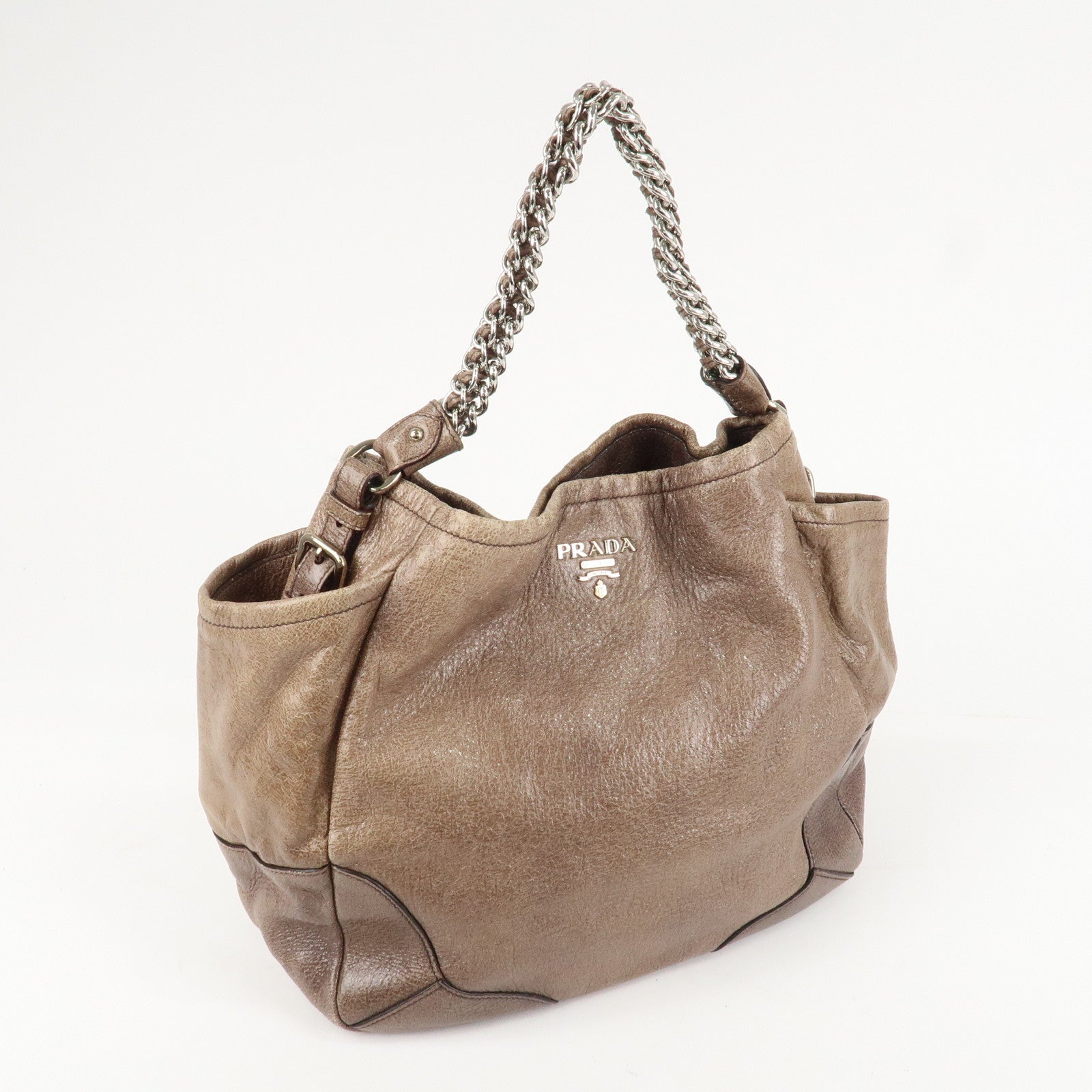 PRADA Logo Leather Shoulder Bag Hand Bag Brown Used