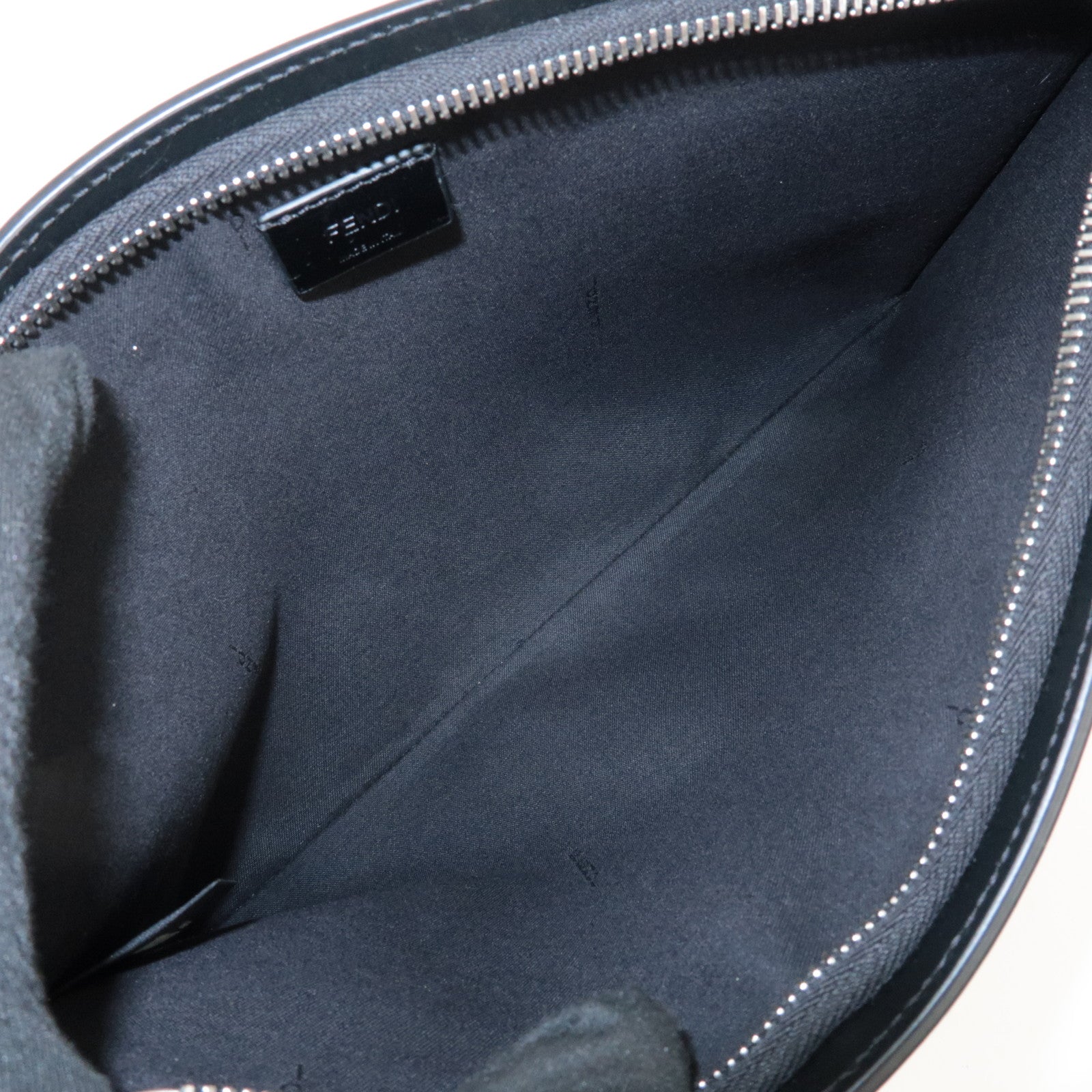 FENDI Zucca Leather Canvas Slim Clutch Medium Black Gray 7N0134 Used