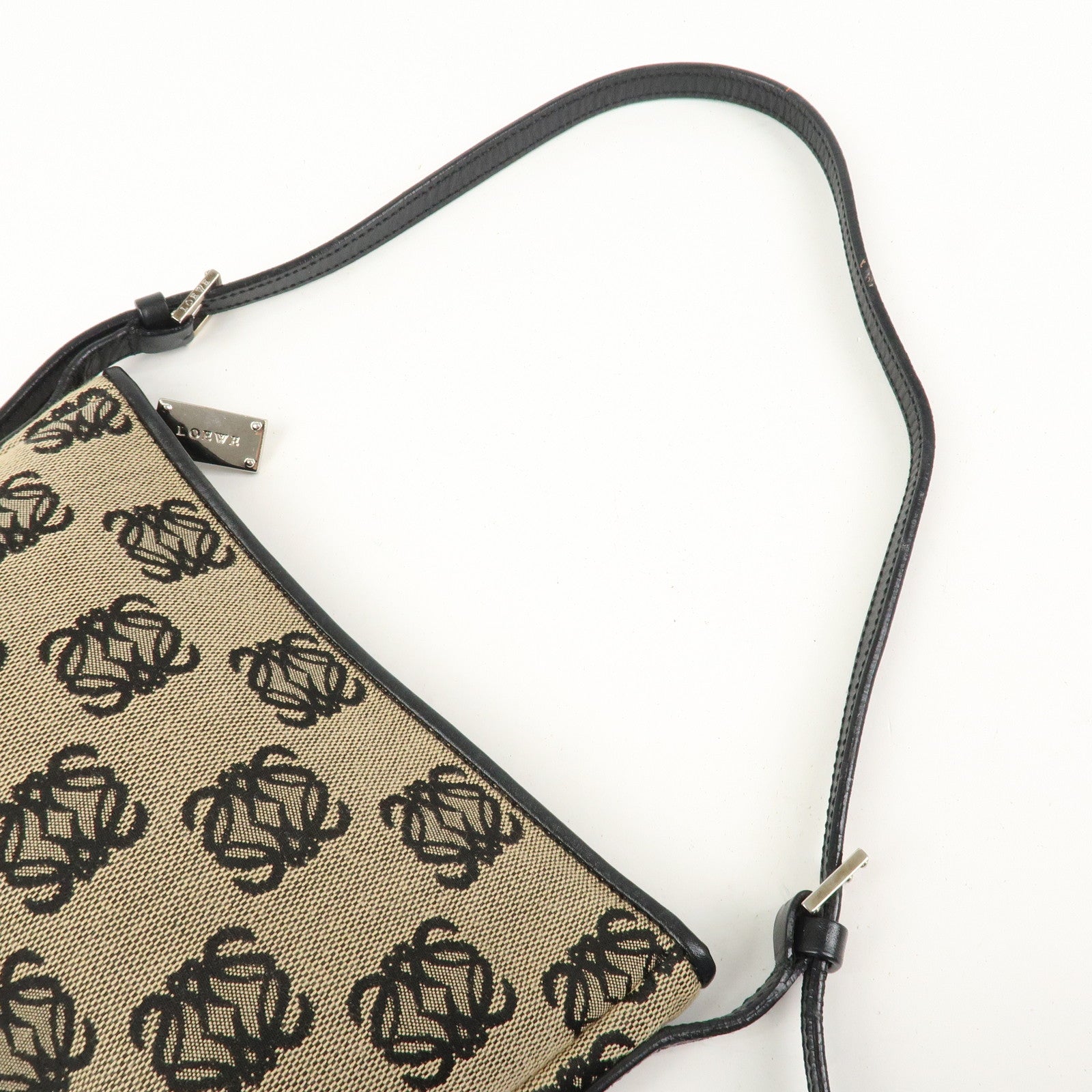 LOEWE Anagram Canvas Leather Accessory Pouch Shoulder Bag Beige