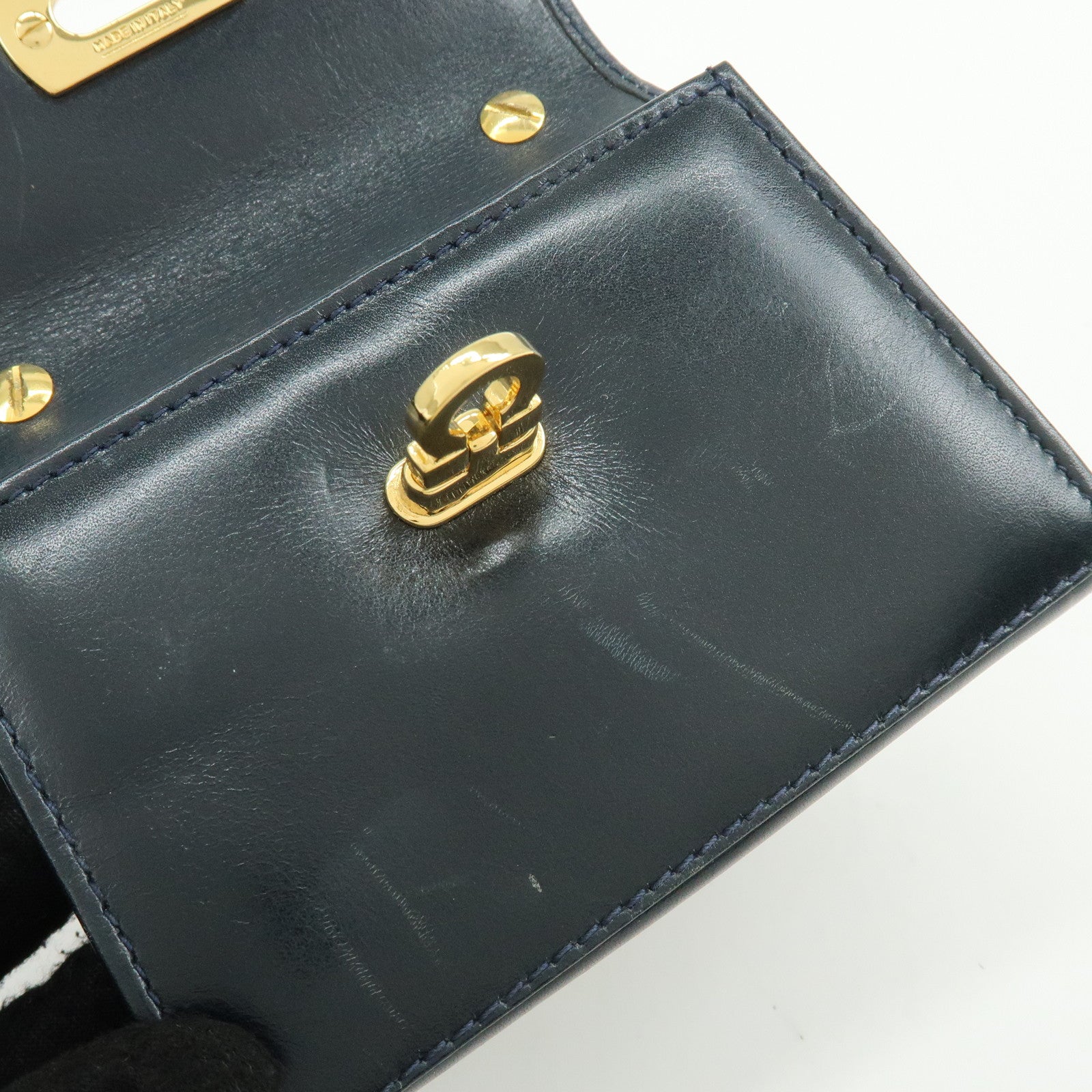 Ferragamo Gancini Leather Mini Shoulder Bag Crossbody Bag Navy