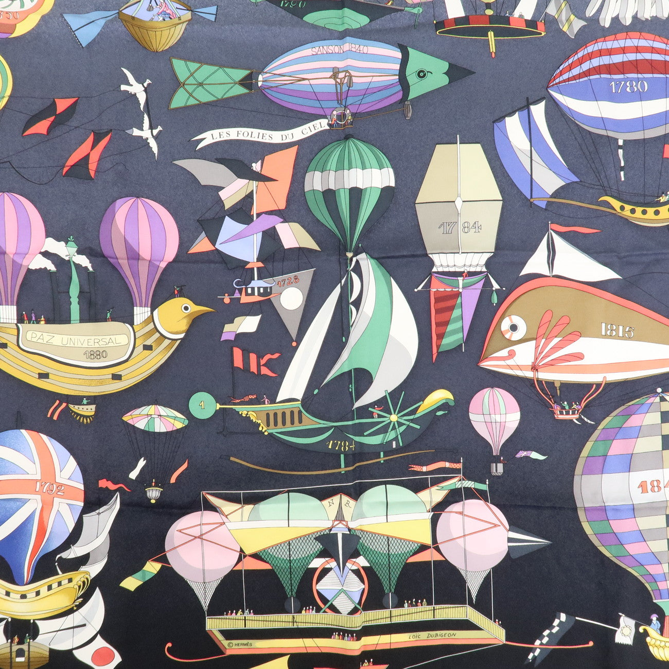 HERMES Carre 90 Silk 100% Scarf LES FOLIES DU CIEL Black Multicolor Used