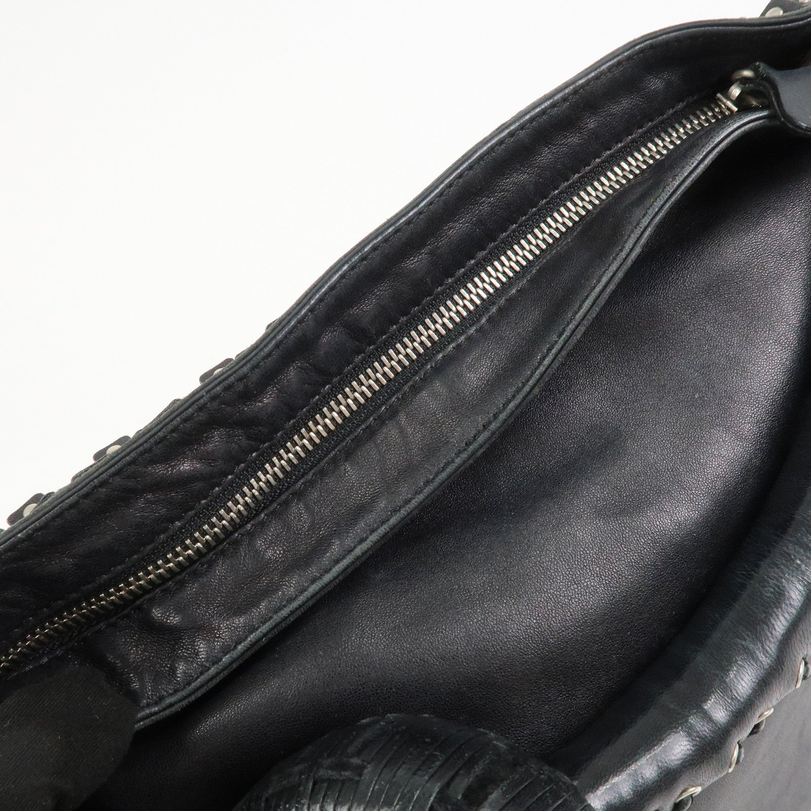 JIMMY CHOO Leather Studs Sky Bag Shoulder Bag Hand Bag Black Silver