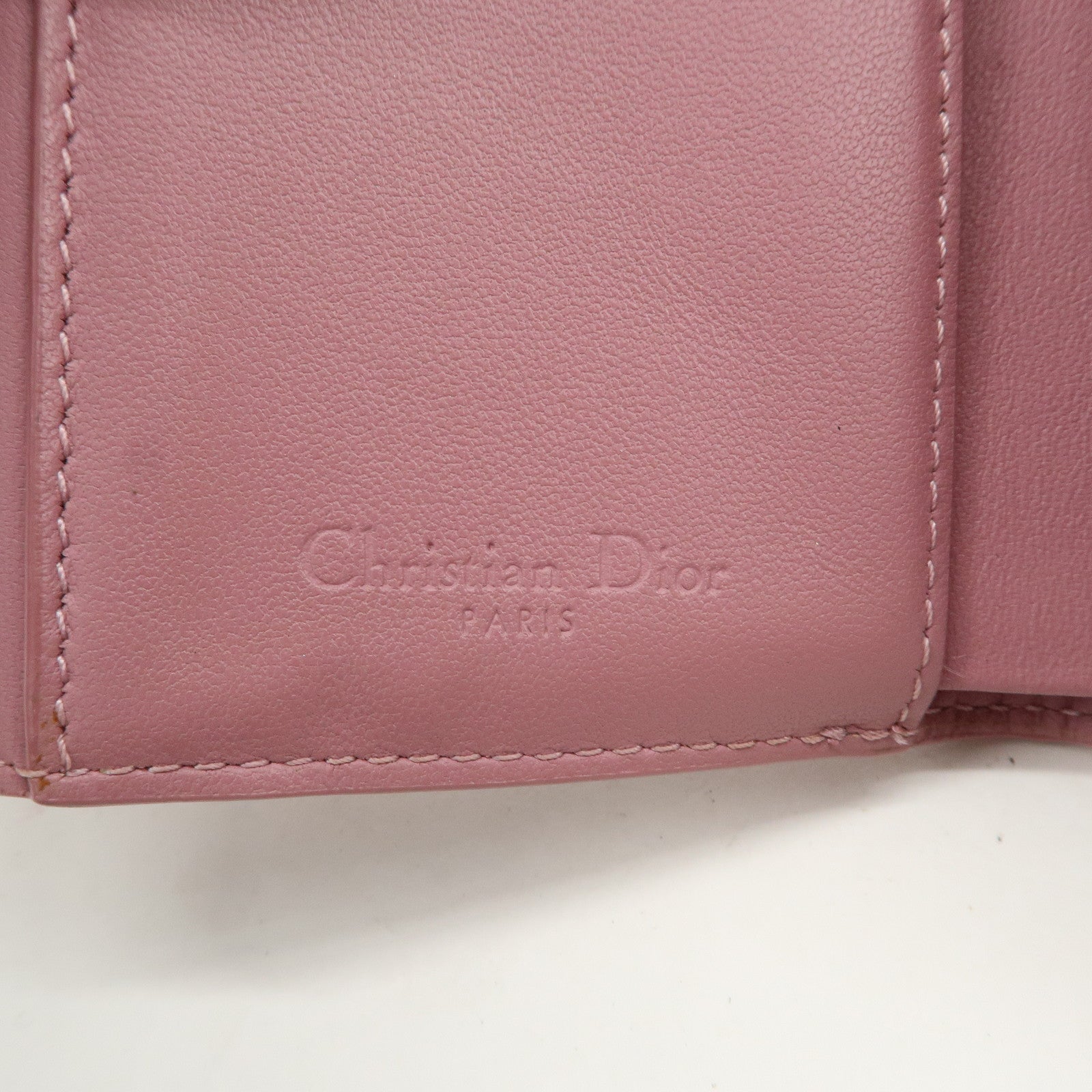 Christian Dior Cannage Leather Tri-fold Compact Wallet Pink
